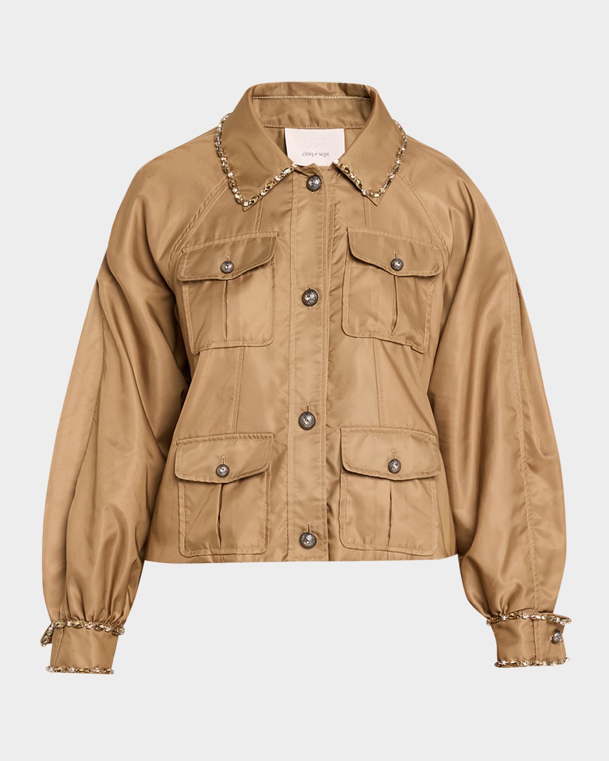 Cinq a Sept Rhinestone Chain Utility Jacket
