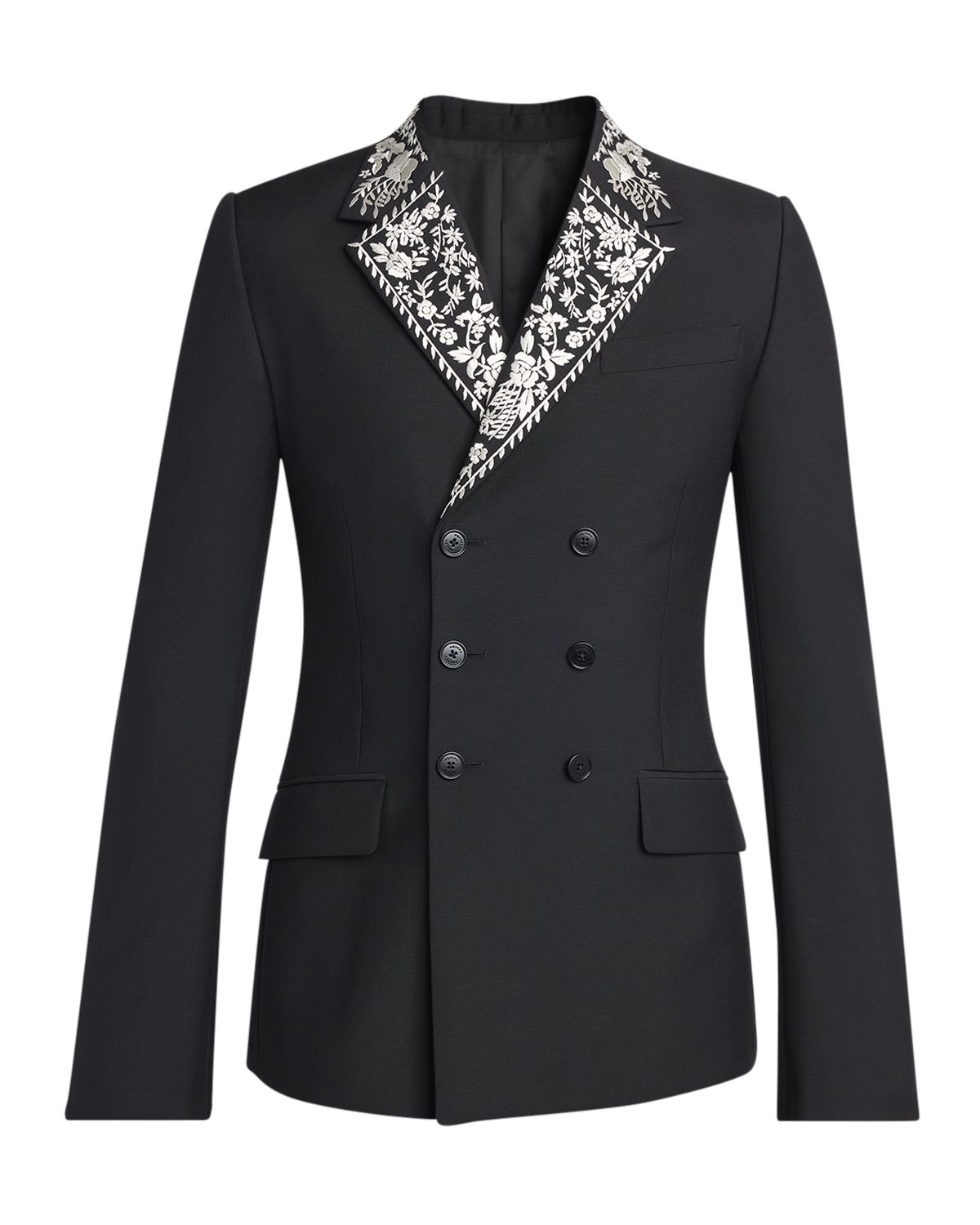McQueen Men 's Wool Embroidered-Lapel Double-Breasted Dinner Jacket | Thumbnail 3 McQueen Men 's Wool Embroidered-Lapel Double-Breasted Dinner Jacket | Thumbnail 3