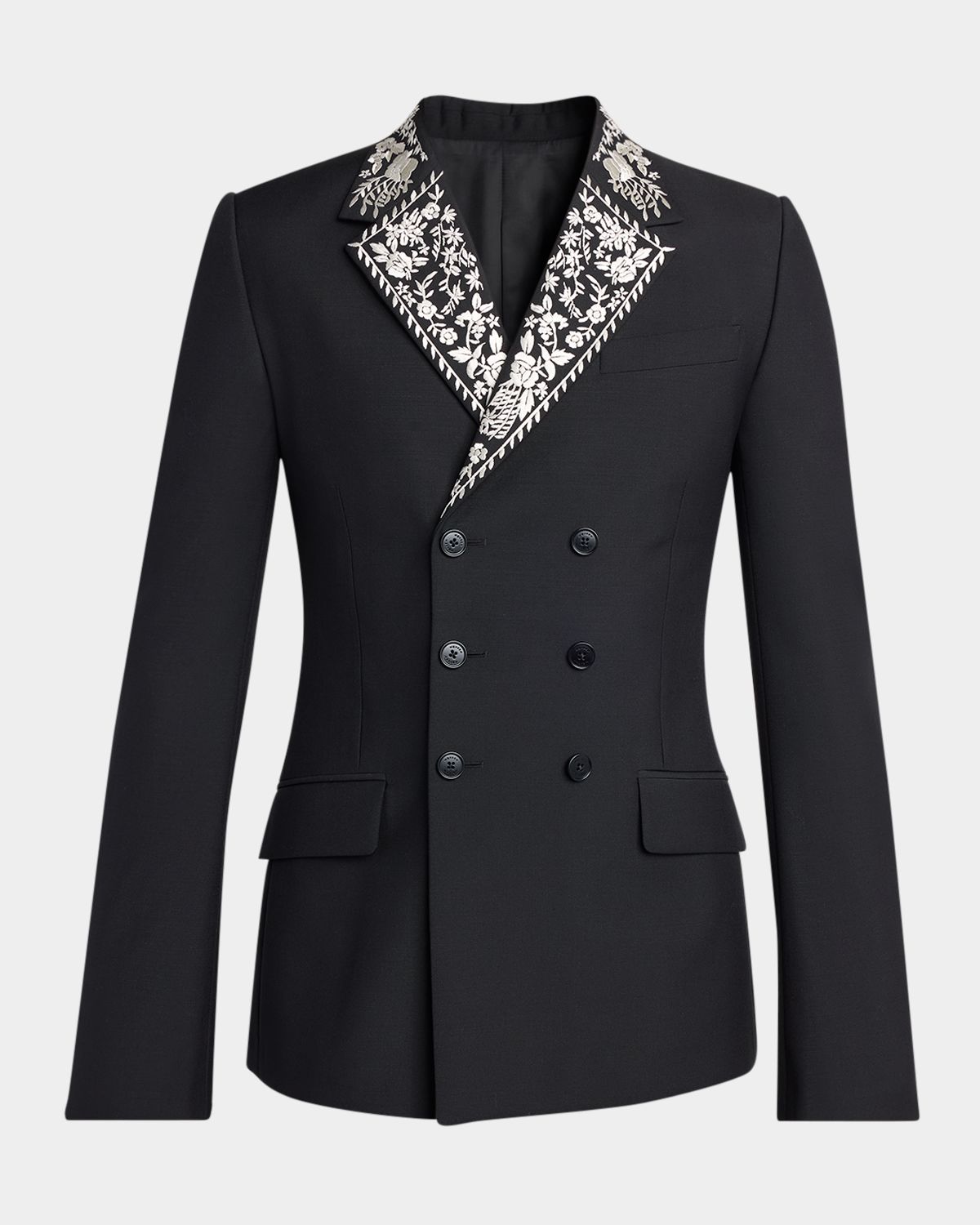 McQueen Men 's Wool Embroidered-Lapel Double-Breasted Dinner Jacket