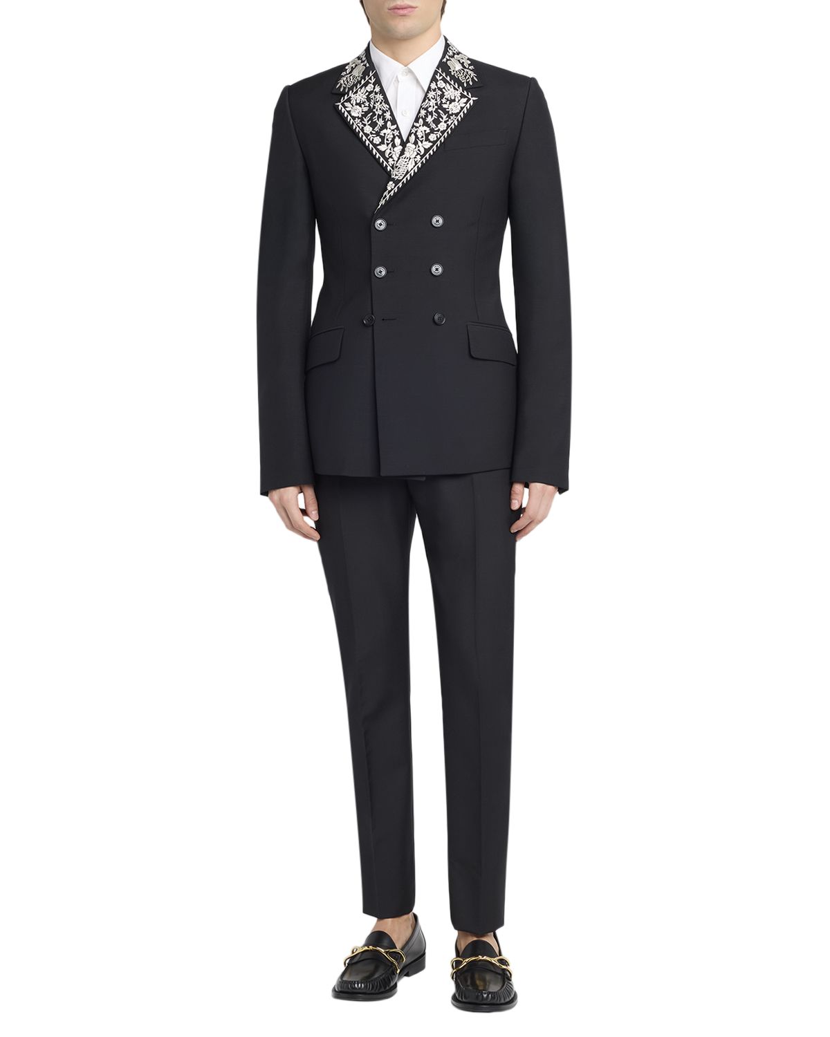 McQueen Men 's Wool Embroidered-Lapel Double-Breasted Dinner Jacket | Thumbnail 4 McQueen Men 's Wool Embroidered-Lapel Double-Breasted Dinner Jacket | Thumbnail 4
