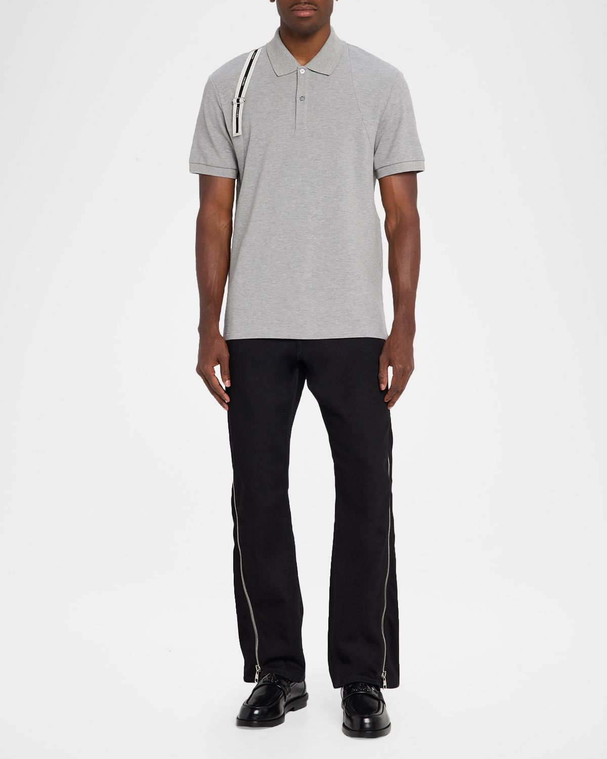 McQueen Men 's Shoulder-Strap Pique Short-Sleeve Polo Shirt