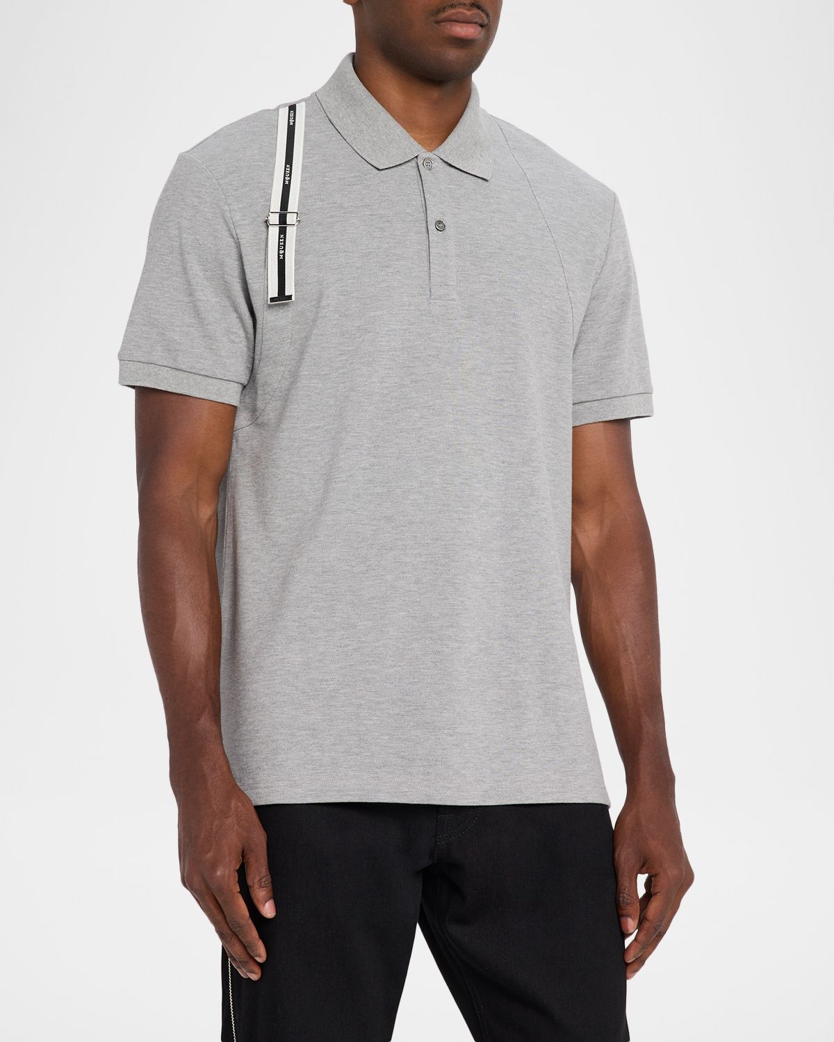 McQueen Men 's Shoulder-Strap Pique Short-Sleeve Polo Shirt | Thumbnail 4 McQueen Men 's Shoulder-Strap Pique Short-Sleeve Polo Shirt | Thumbnail 4