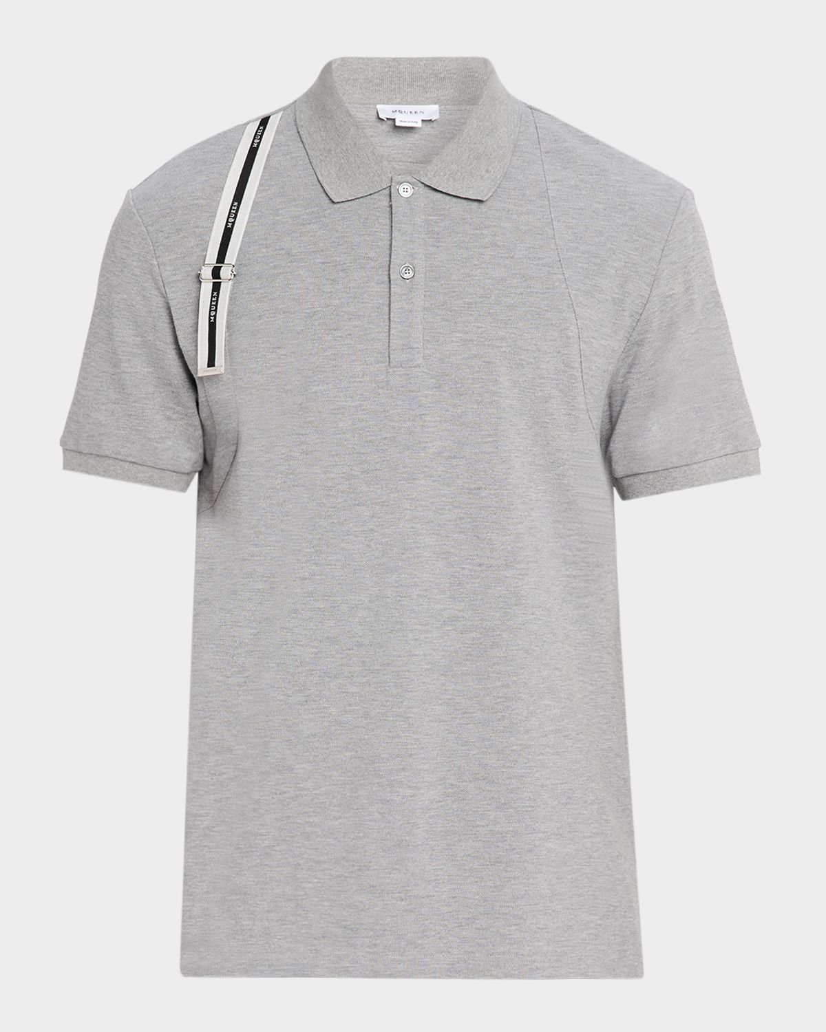 McQueen Men 's Shoulder-Strap Pique Short-Sleeve Polo Shirt