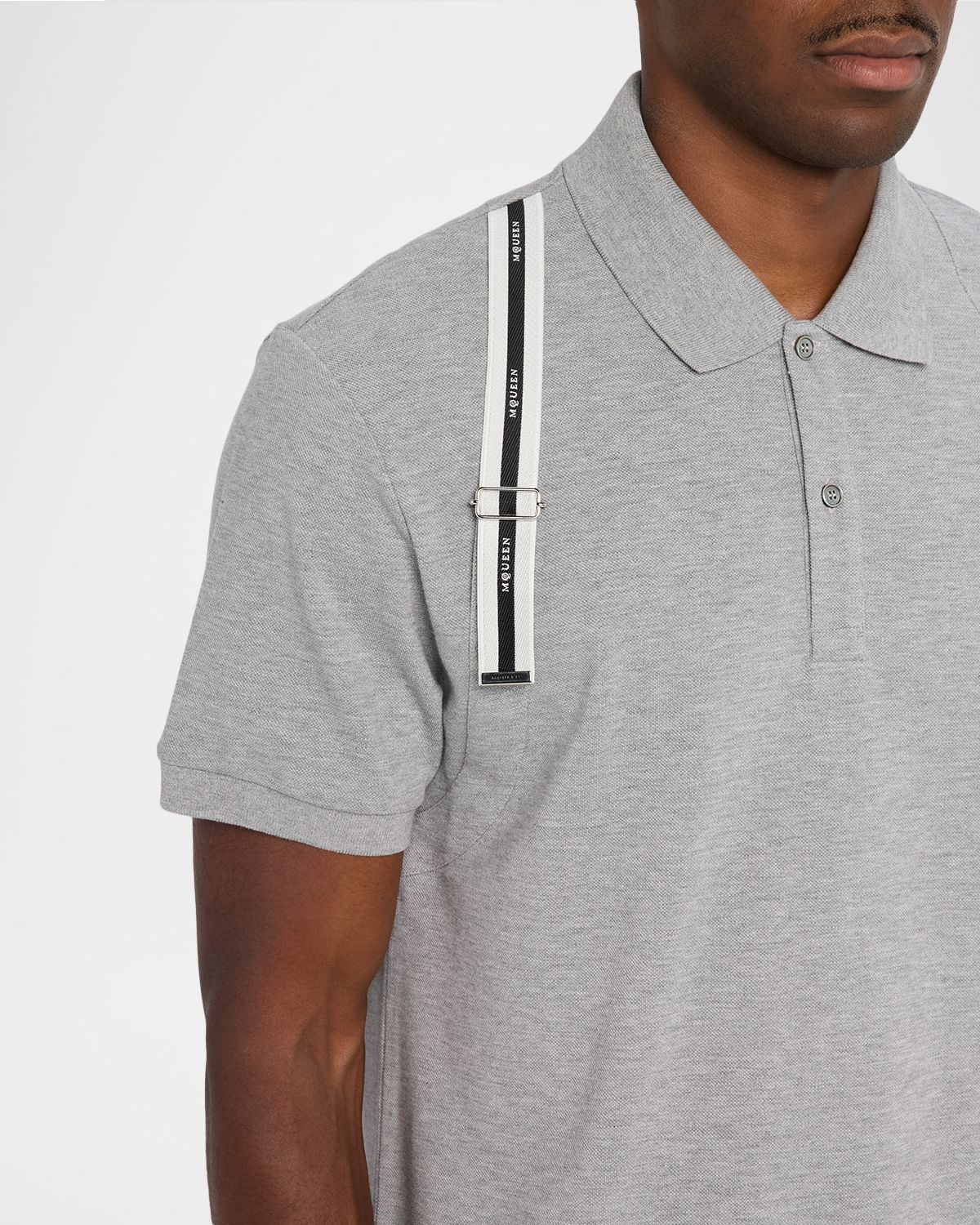 McQueen Men 's Shoulder-Strap Pique Short-Sleeve Polo Shirt | Thumbnail 5 McQueen Men 's Shoulder-Strap Pique Short-Sleeve Polo Shirt | Thumbnail 5