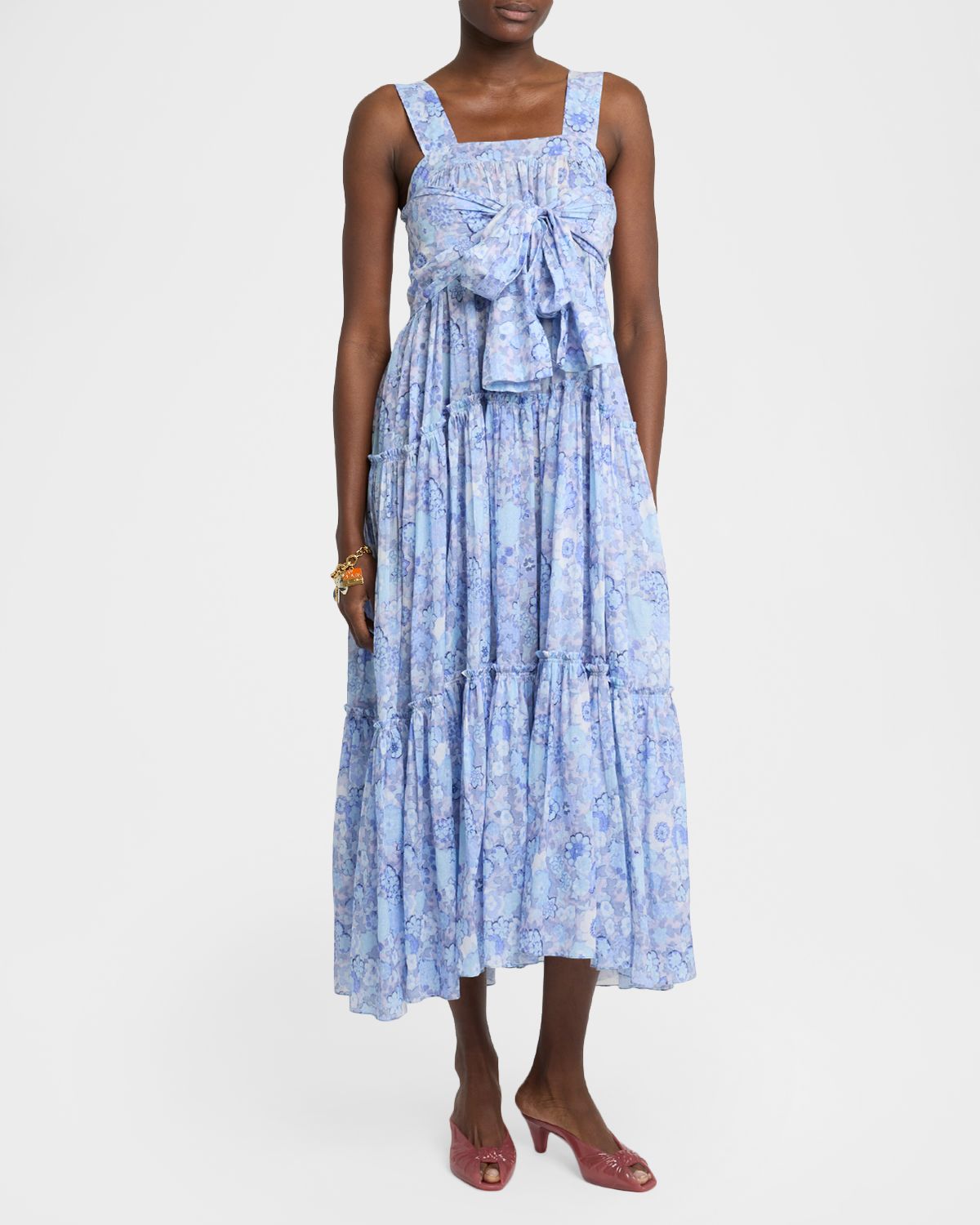 Chloe Painted Flowers Cotton Maxi Dress | Thumbnail 5 Chloe Painted Flowers Cotton Maxi Dress | Thumbnail 5