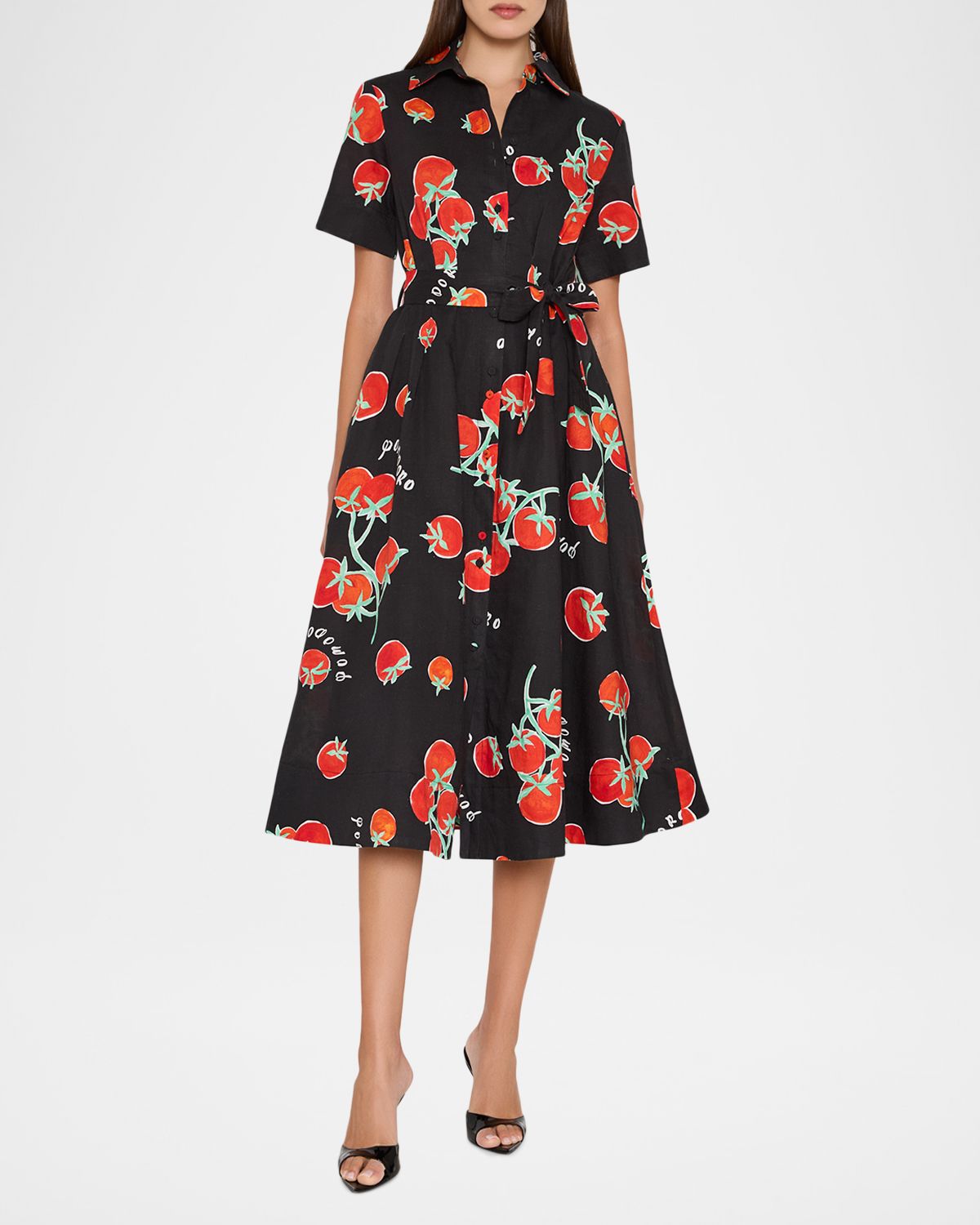 Milly Lexi Pleated Tomato-Print Midi Shirtdress | Thumbnail 2 Milly Lexi Pleated Tomato-Print Midi Shirtdress | Thumbnail 2