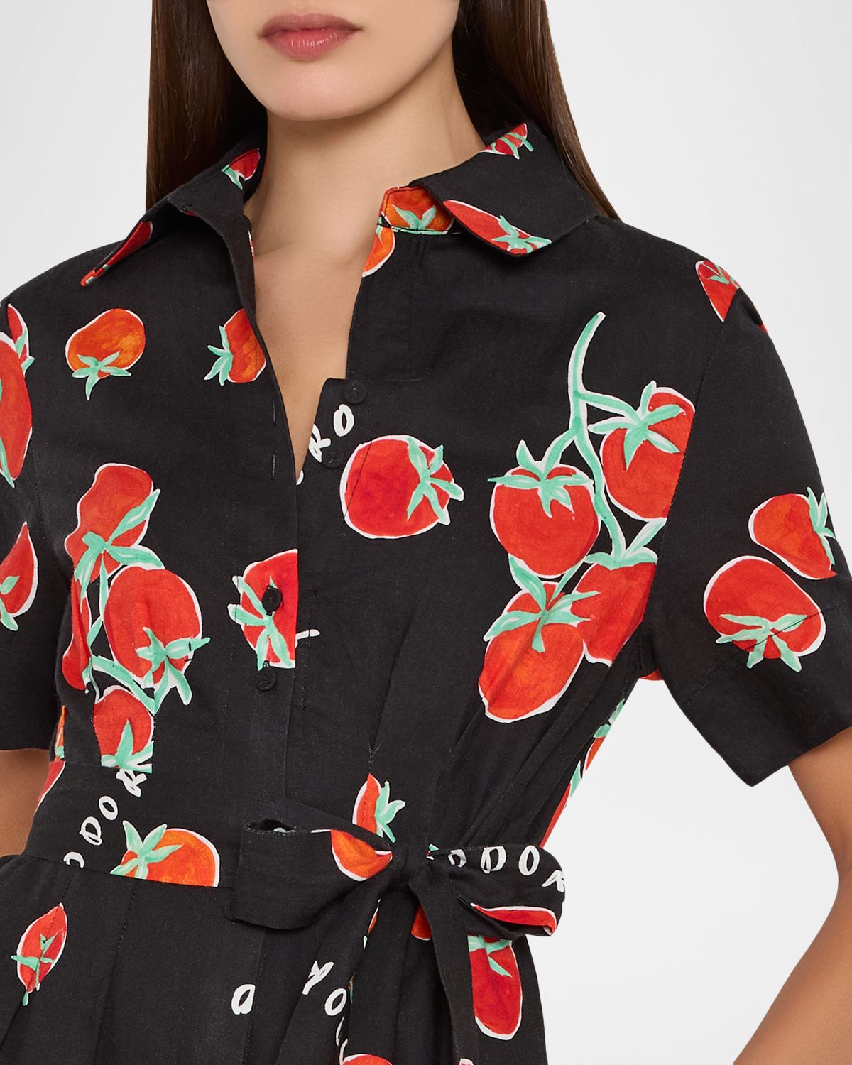 Milly Lexi Pleated Tomato-Print Midi Shirtdress | Thumbnail 4 Milly Lexi Pleated Tomato-Print Midi Shirtdress | Thumbnail 4