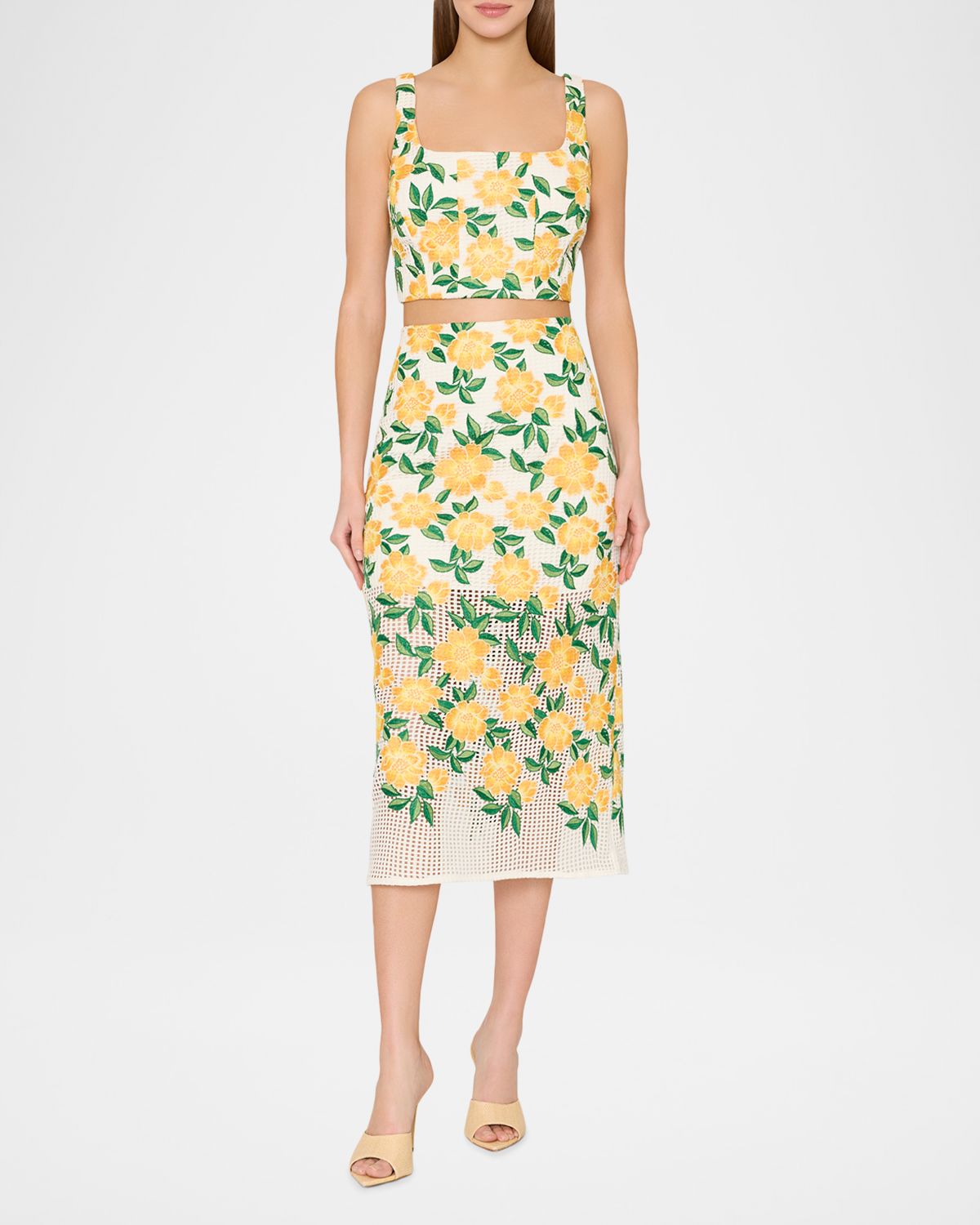 Milly Marta Floral-Embroidered Straight Midi Skirt | Thumbnail 2