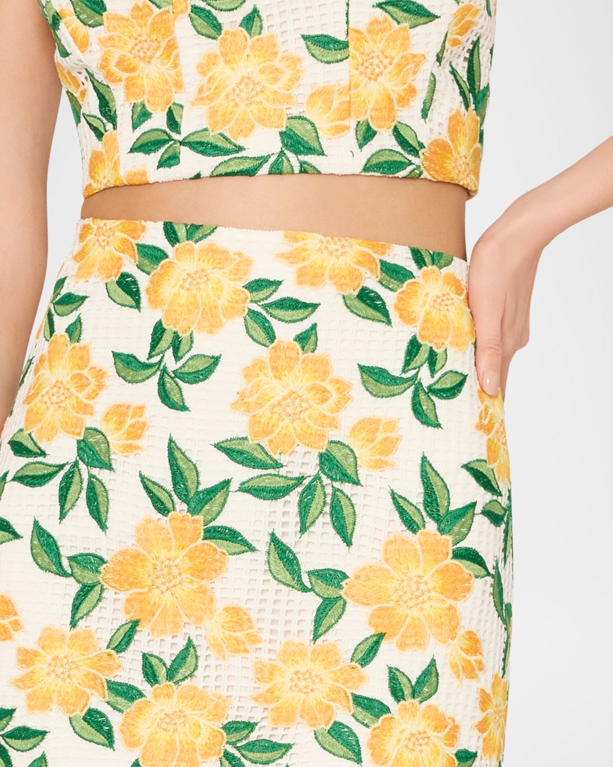 Milly Marta Floral-Embroidered Straight Midi Skirt | Thumbnail 4