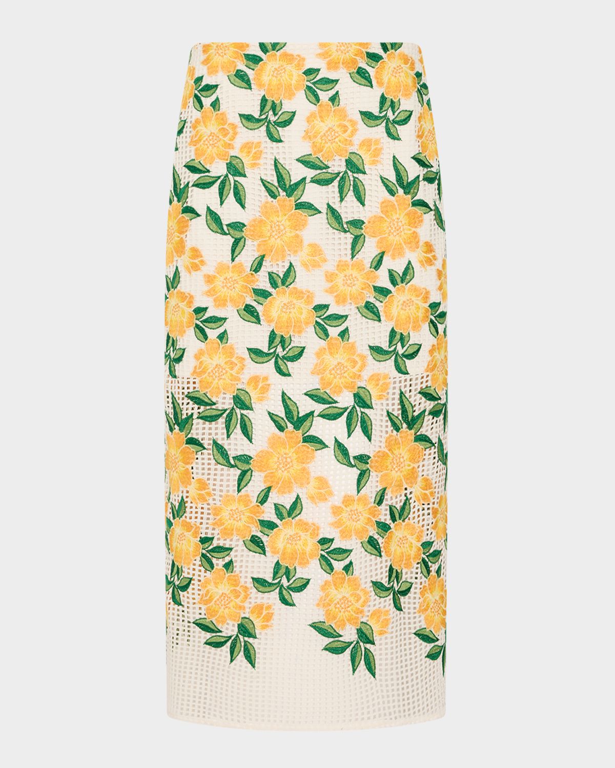 Milly Marta Floral-Embroidered Straight Midi Skirt