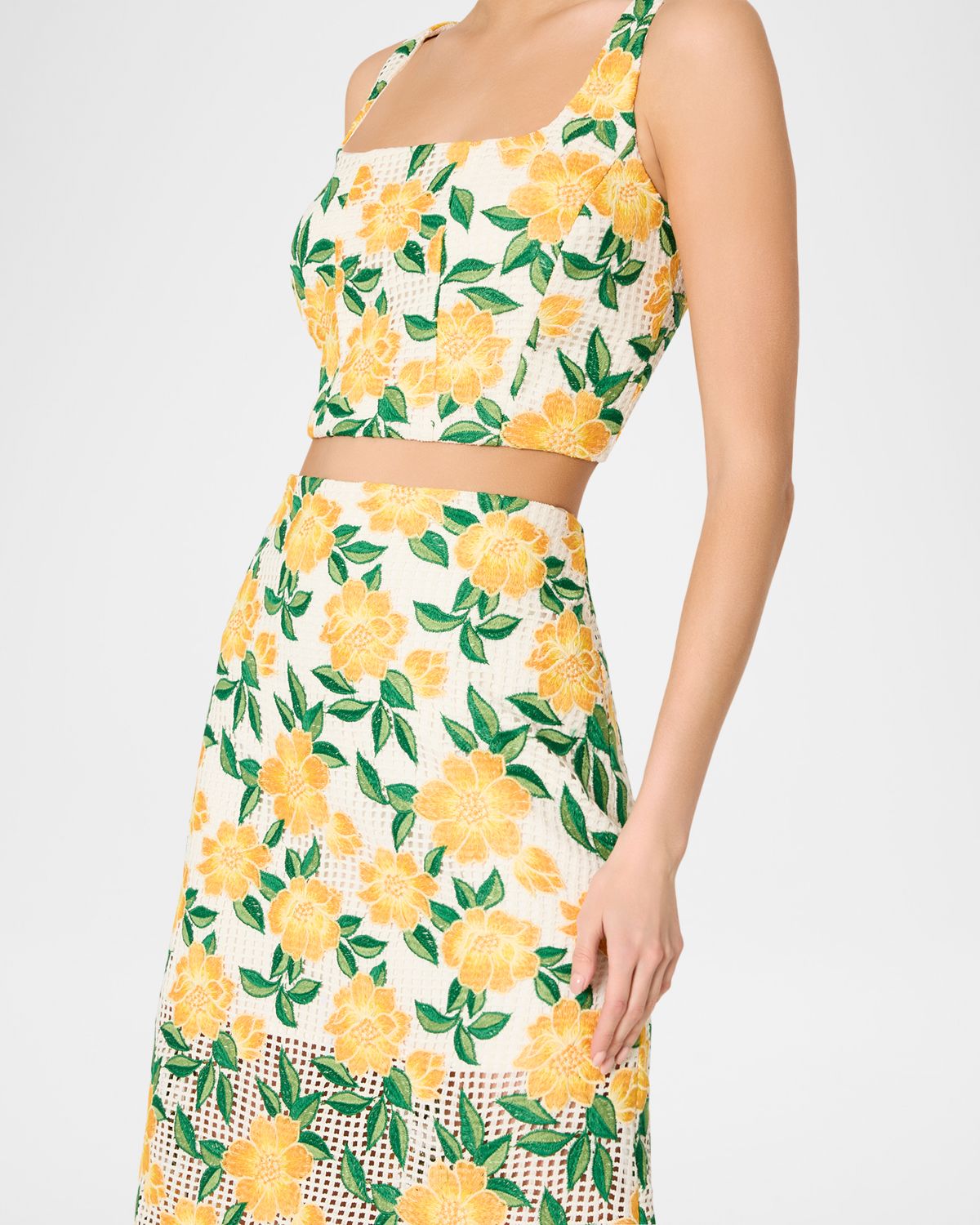Milly Marta Floral-Embroidered Straight Midi Skirt | Thumbnail 5