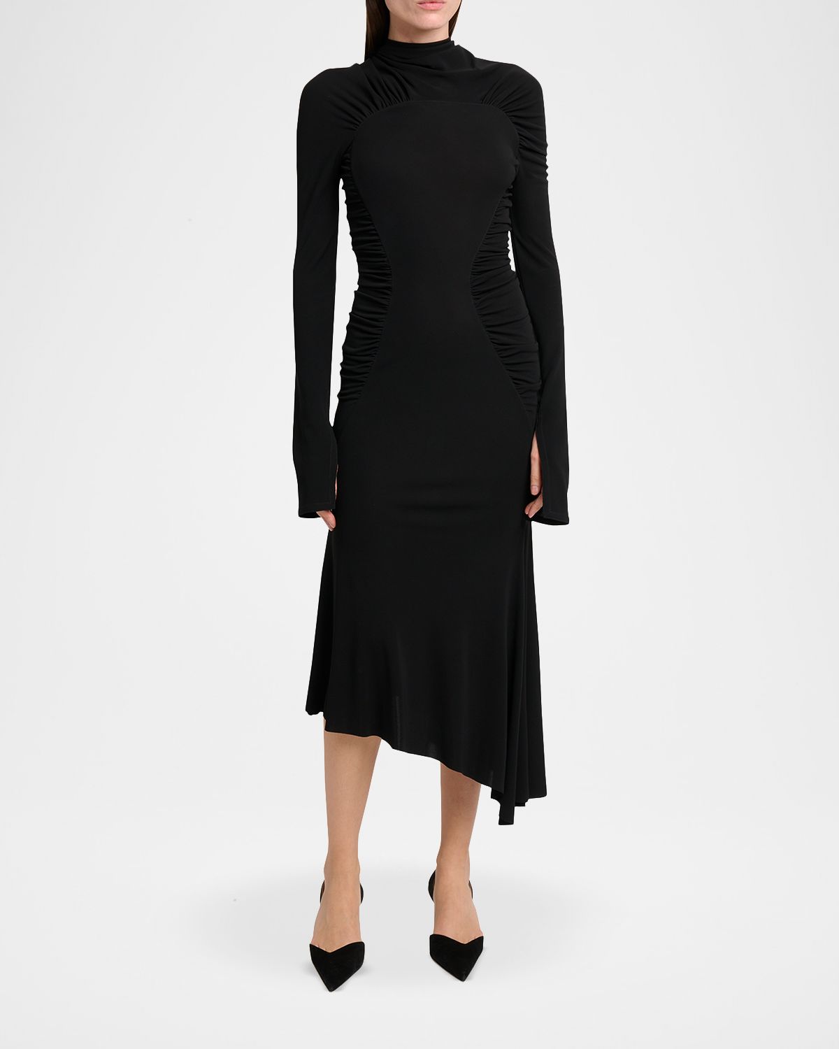 Victoria Beckham High-Neck Contour-Ruched Midi Dress | Thumbnail 5 Victoria Beckham High-Neck Contour-Ruched Midi Dress | Thumbnail 5
