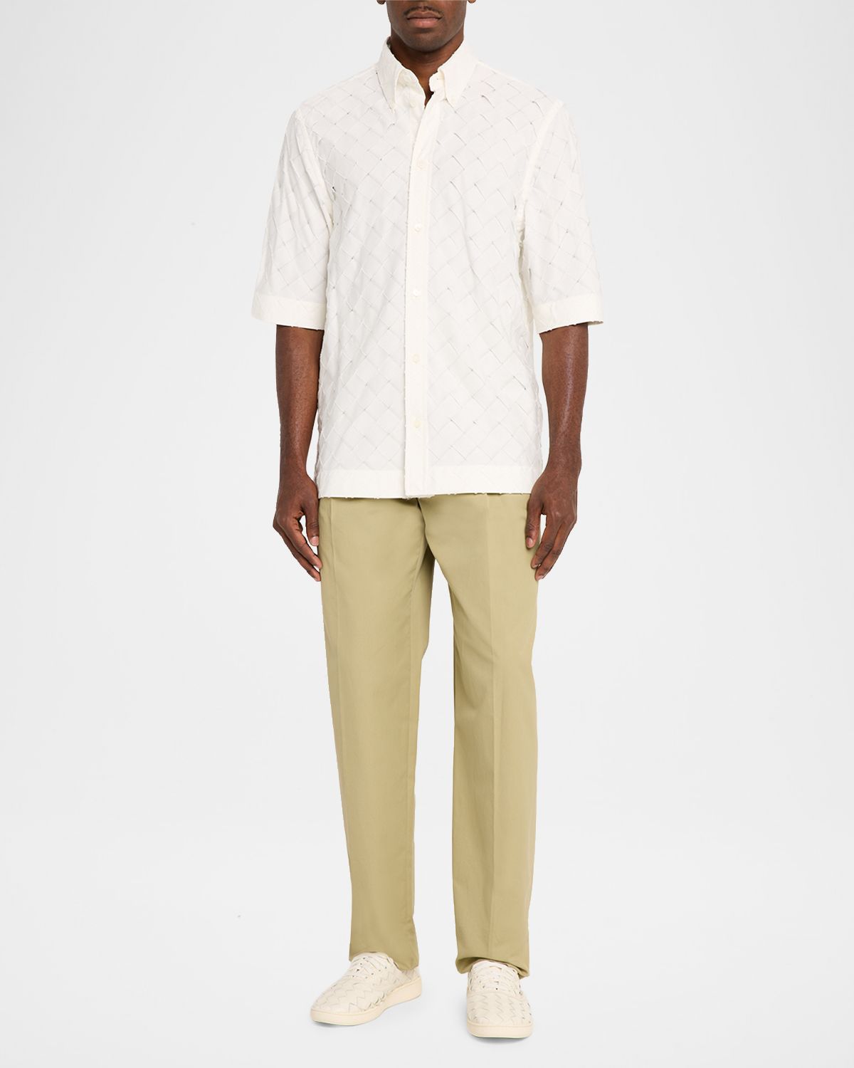 Bottega Veneta Men 's Poplin Intrecciato Short-Sleeve Shirt | Thumbnail 5 Bottega Veneta Men 's Poplin Intrecciato Short-Sleeve Shirt | Thumbnail 5