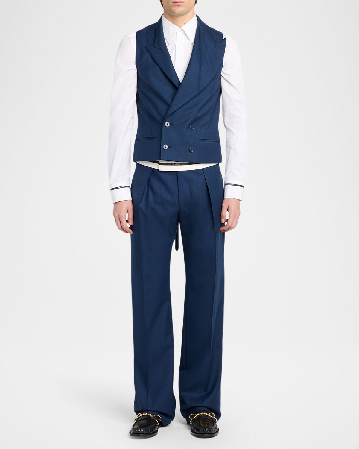 McQueen Men 's Wool Peak Lapel Double-Breasted Waistcoat | Thumbnail 2 McQueen Men 's Wool Peak Lapel Double-Breasted Waistcoat | Thumbnail 2