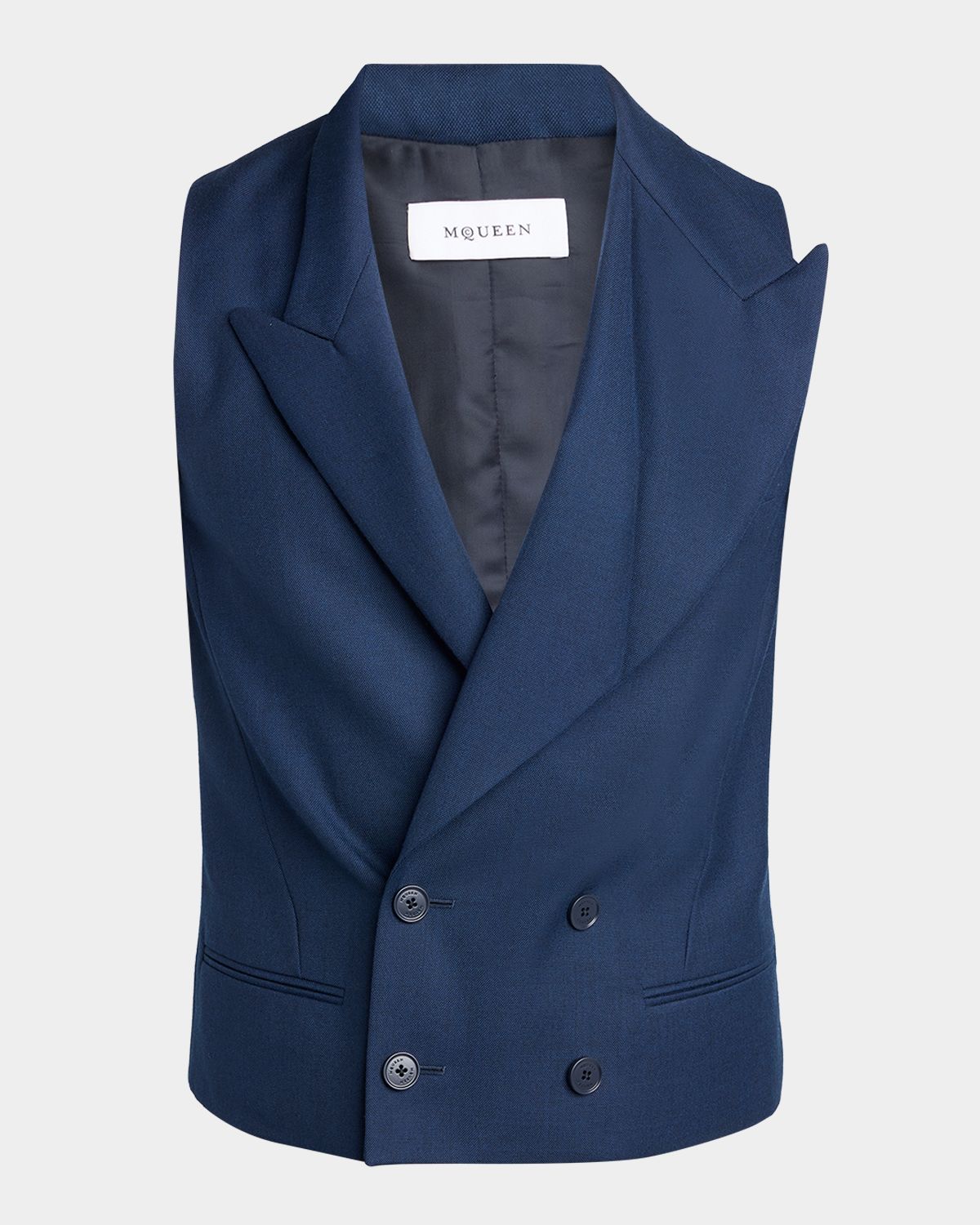 McQueen Men 's Wool Peak Lapel Double-Breasted Waistcoat