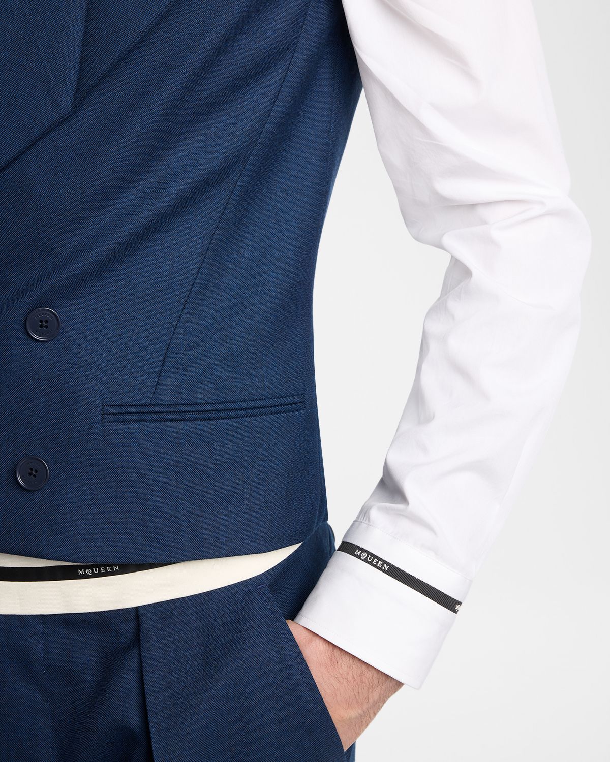 McQueen Men 's Wool Peak Lapel Double-Breasted Waistcoat | Thumbnail 5 McQueen Men 's Wool Peak Lapel Double-Breasted Waistcoat | Thumbnail 5