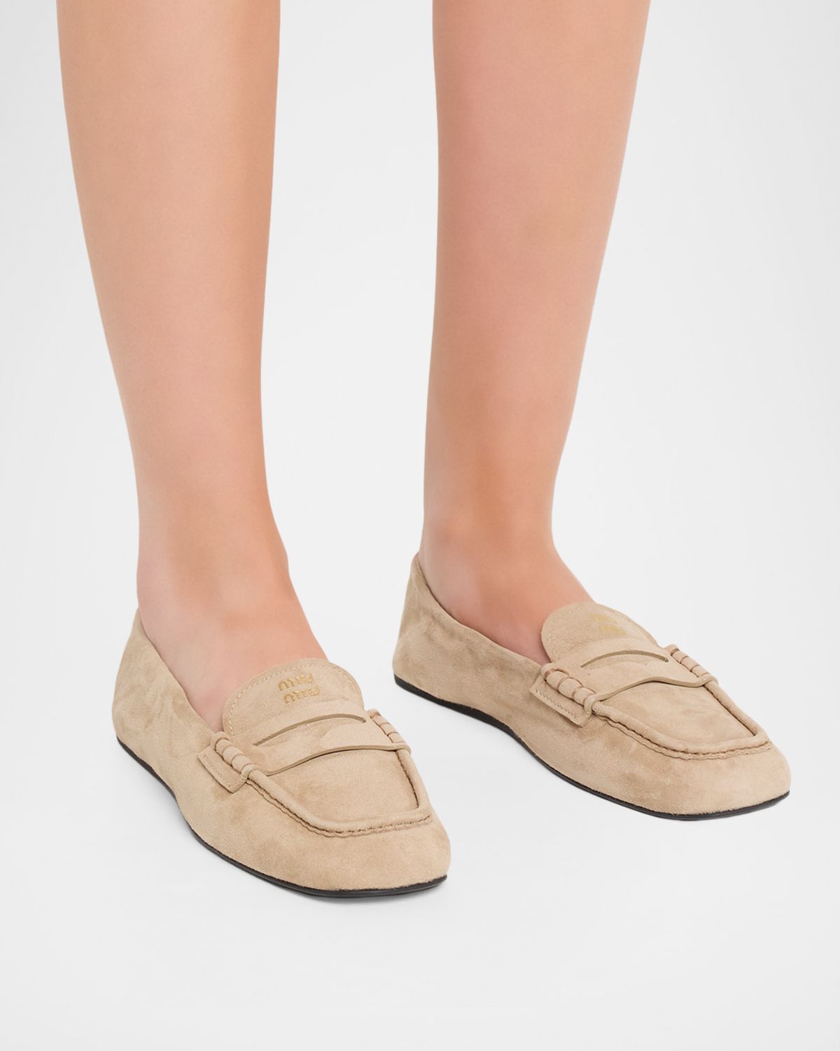 Miu Miu Ruched Suede Penny Loafers | Thumbnail 4 Miu Miu Ruched Suede Penny Loafers | Thumbnail 4