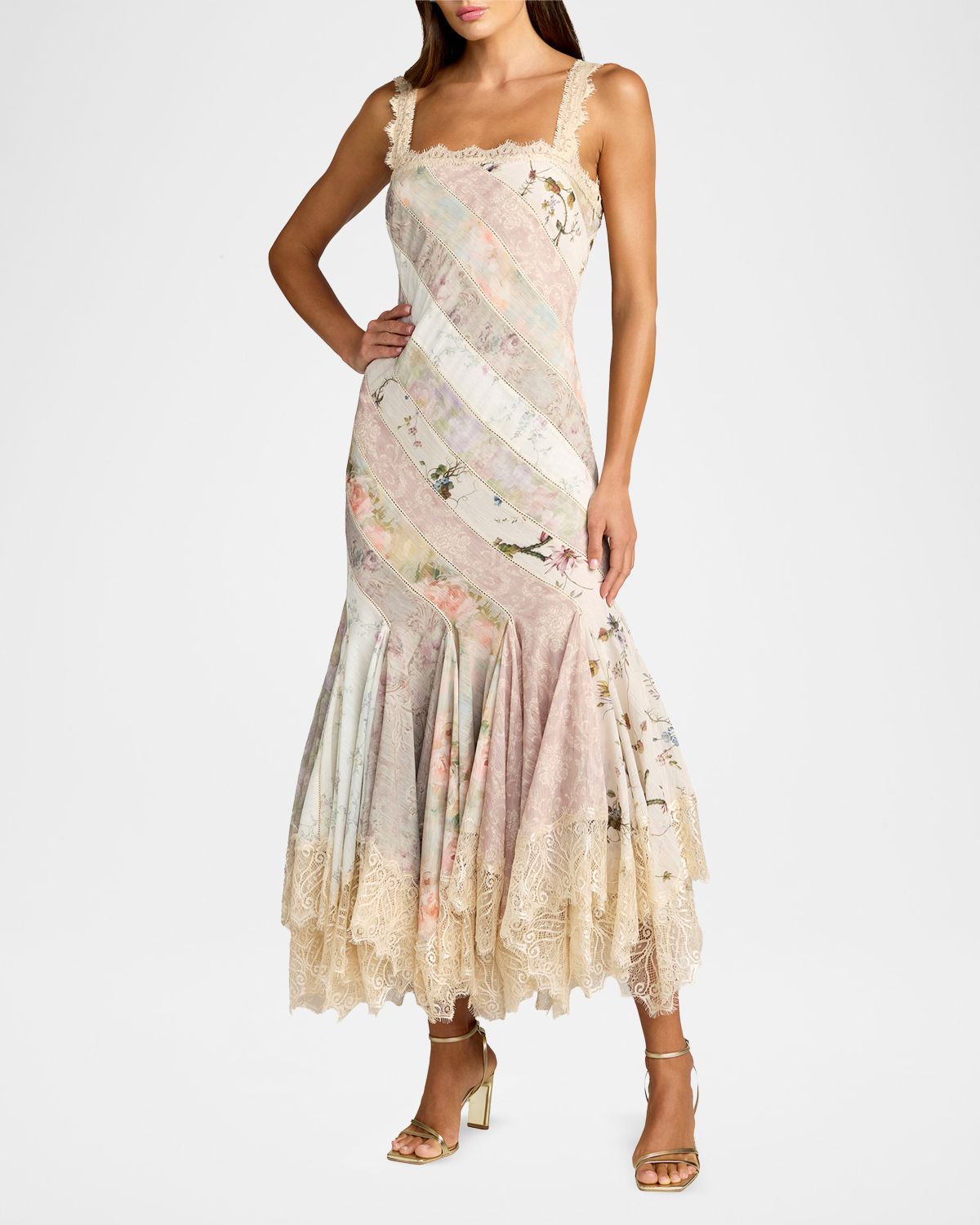 Mac Duggal Floral Patchwork Chiffon Handkerchief-Hem Cocktail Dress | Thumbnail 2 Mac Duggal Floral Patchwork Chiffon Handkerchief-Hem Cocktail Dress | Thumbnail 2