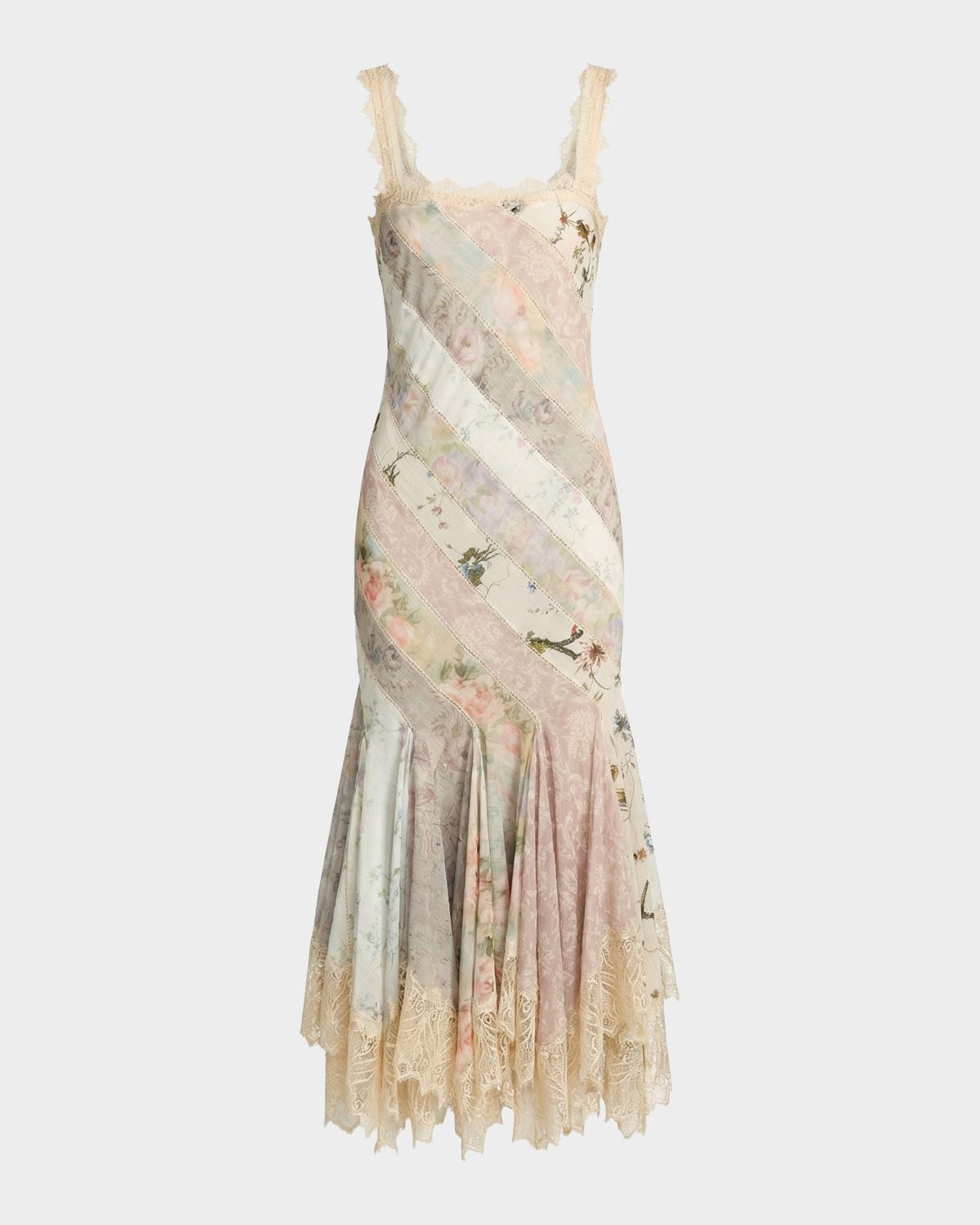 Mac Duggal Floral Patchwork Chiffon Handkerchief-Hem Cocktail Dress | Thumbnail 1 Mac Duggal Floral Patchwork Chiffon Handkerchief-Hem Cocktail Dress | Thumbnail 1