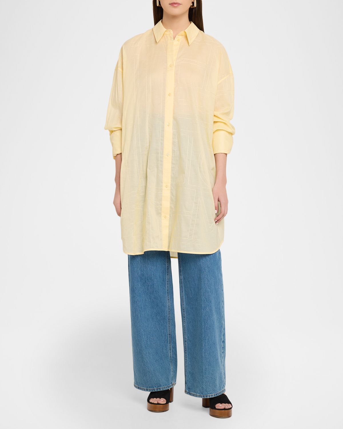 Toteme Monogram Embroidered Cotton Long Summer Shirt | Thumbnail 4 Toteme Monogram Embroidered Cotton Long Summer Shirt | Thumbnail 4