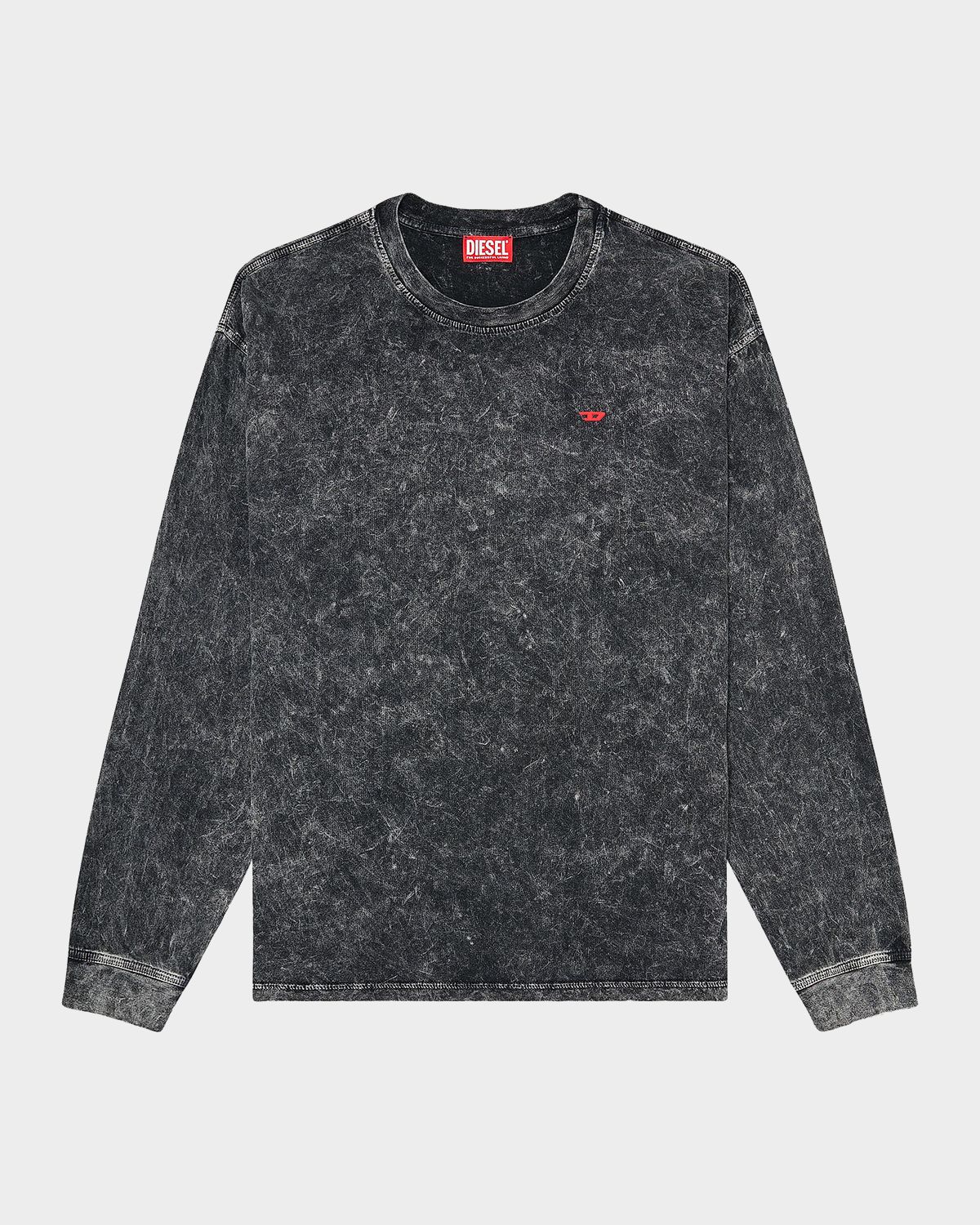 Diesel Men 's Logo Acid-Washed Cotton Long-Sleeve T-Shirt