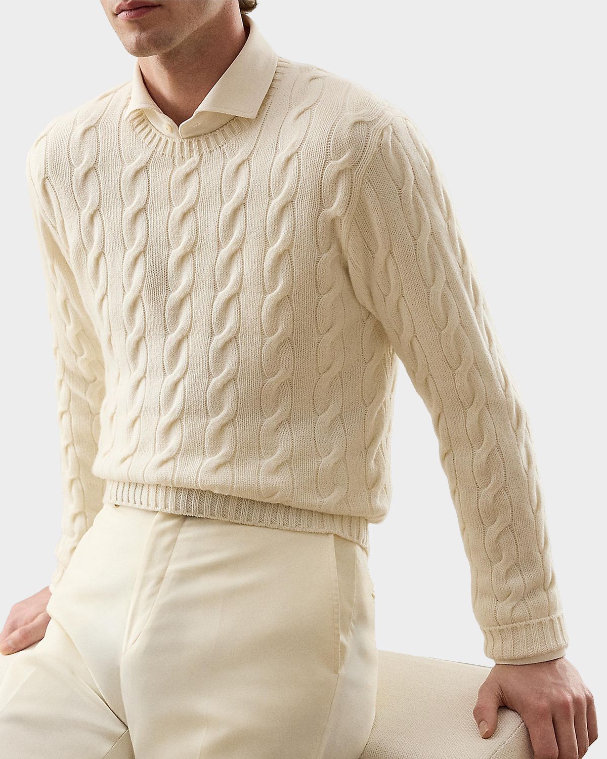 Ralph Lauren Purple Label Men 's Cashmere Cable Crewneck Sweater | Thumbnail 5