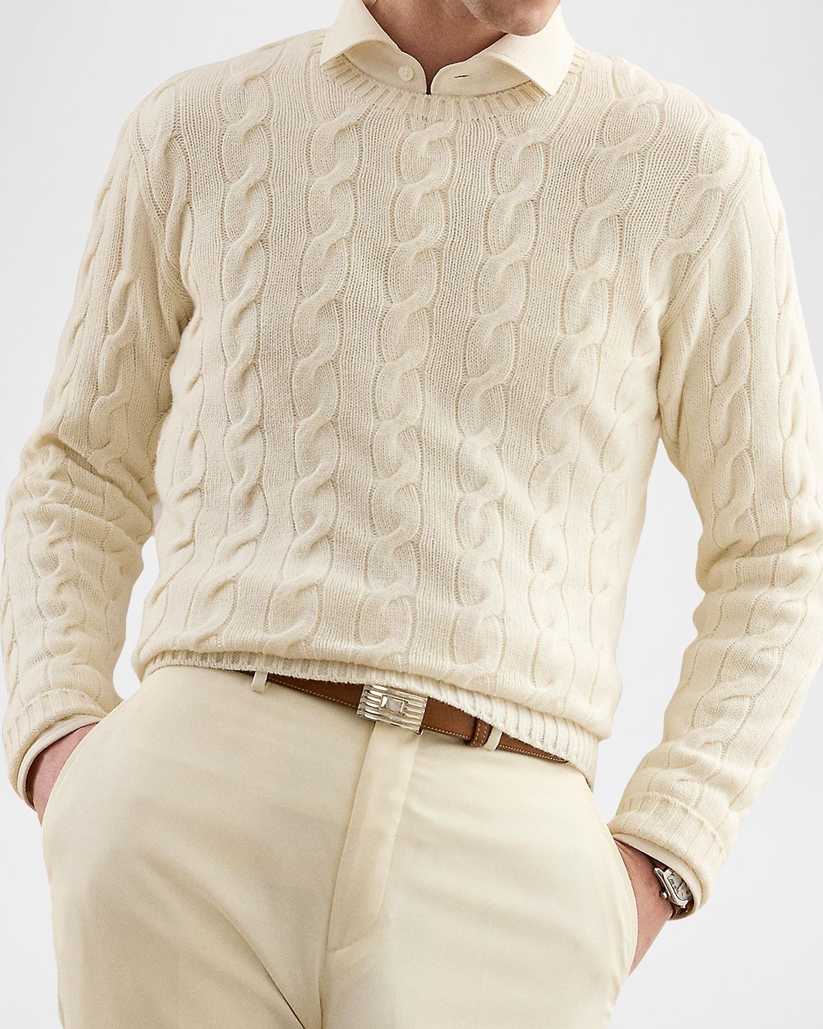 Ralph Lauren Purple Label Men 's Cashmere Cable Crewneck Sweater | Thumbnail 6