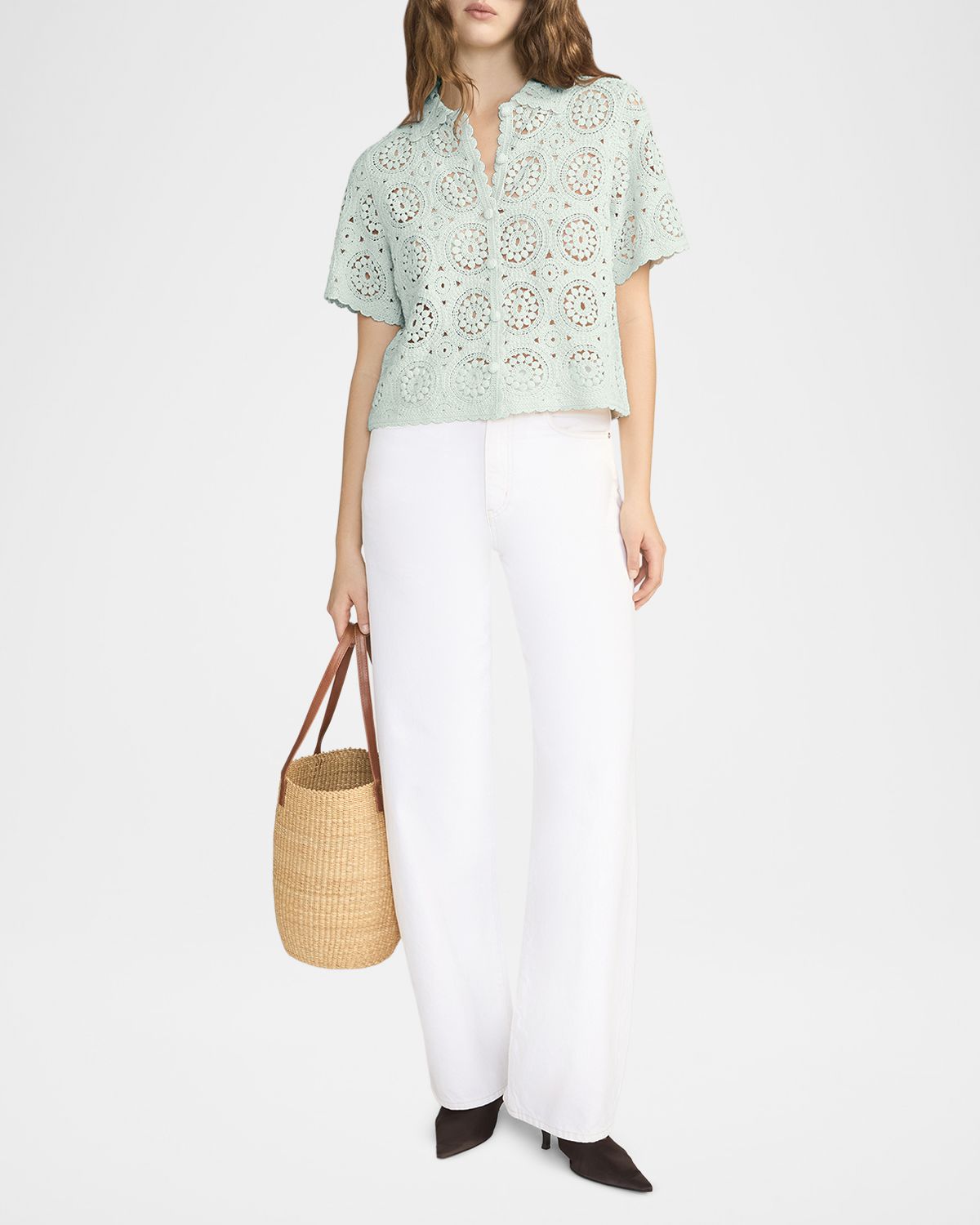 FRAME Crochet Cotton Boxy-Fit Top | Thumbnail 2 FRAME Crochet Cotton Boxy-Fit Top | Thumbnail 2