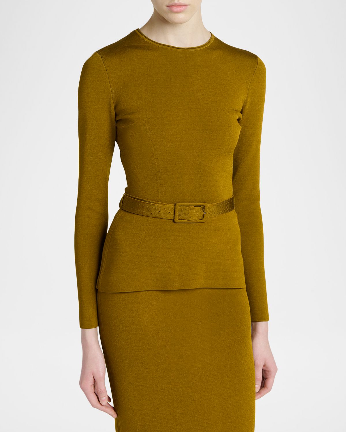 TOM FORD Olivinegr Long-Sleeve Belted Top | Thumbnail 4