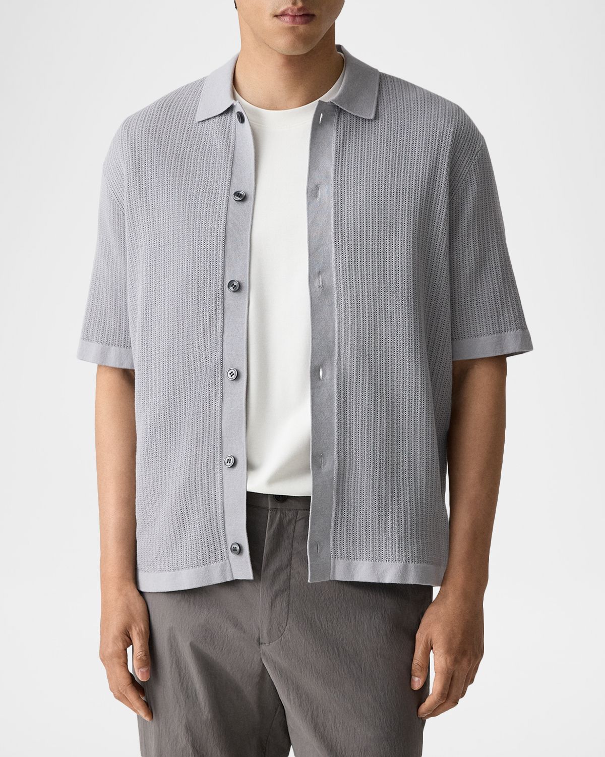 Theory Men 's Cotton Mesh Knit Short-Sleeve Shirt | Thumbnail 4 Theory Men 's Cotton Mesh Knit Short-Sleeve Shirt | Thumbnail 4