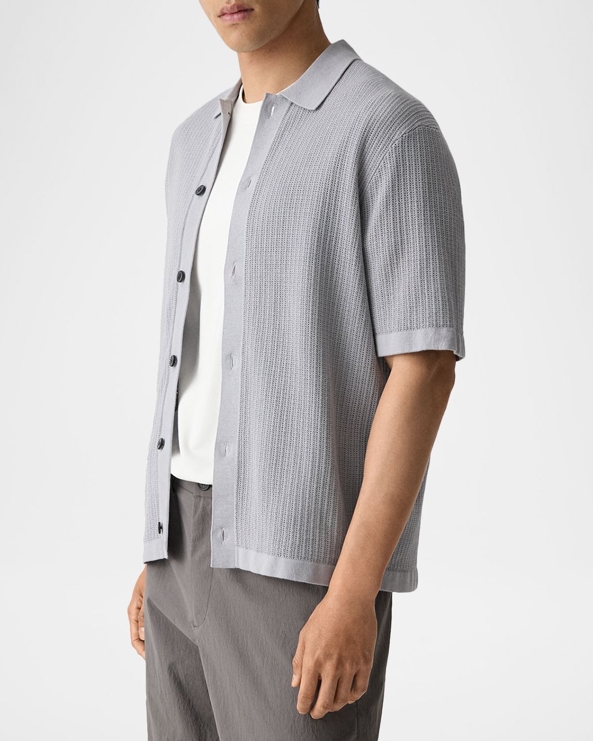 Theory Men 's Cotton Mesh Knit Short-Sleeve Shirt | Thumbnail 6 Theory Men 's Cotton Mesh Knit Short-Sleeve Shirt | Thumbnail 6
