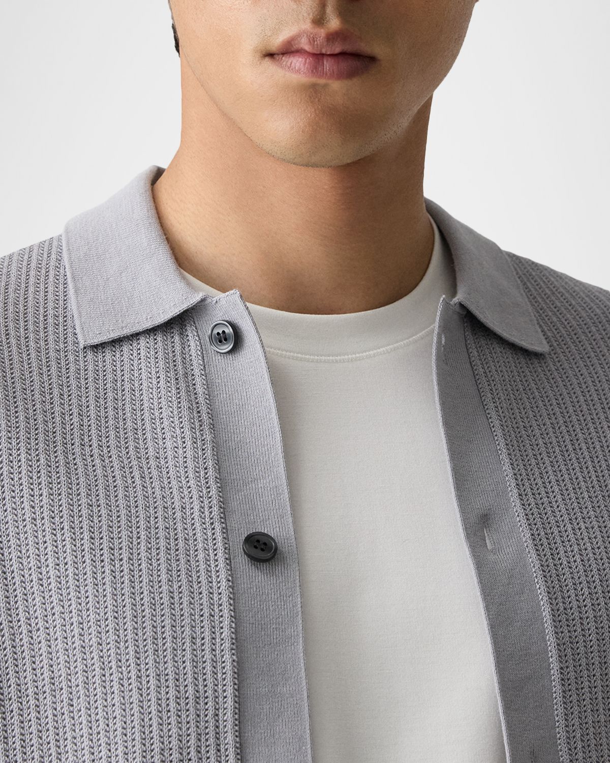 Theory Men 's Cotton Mesh Knit Short-Sleeve Shirt | Thumbnail 5 Theory Men 's Cotton Mesh Knit Short-Sleeve Shirt | Thumbnail 5