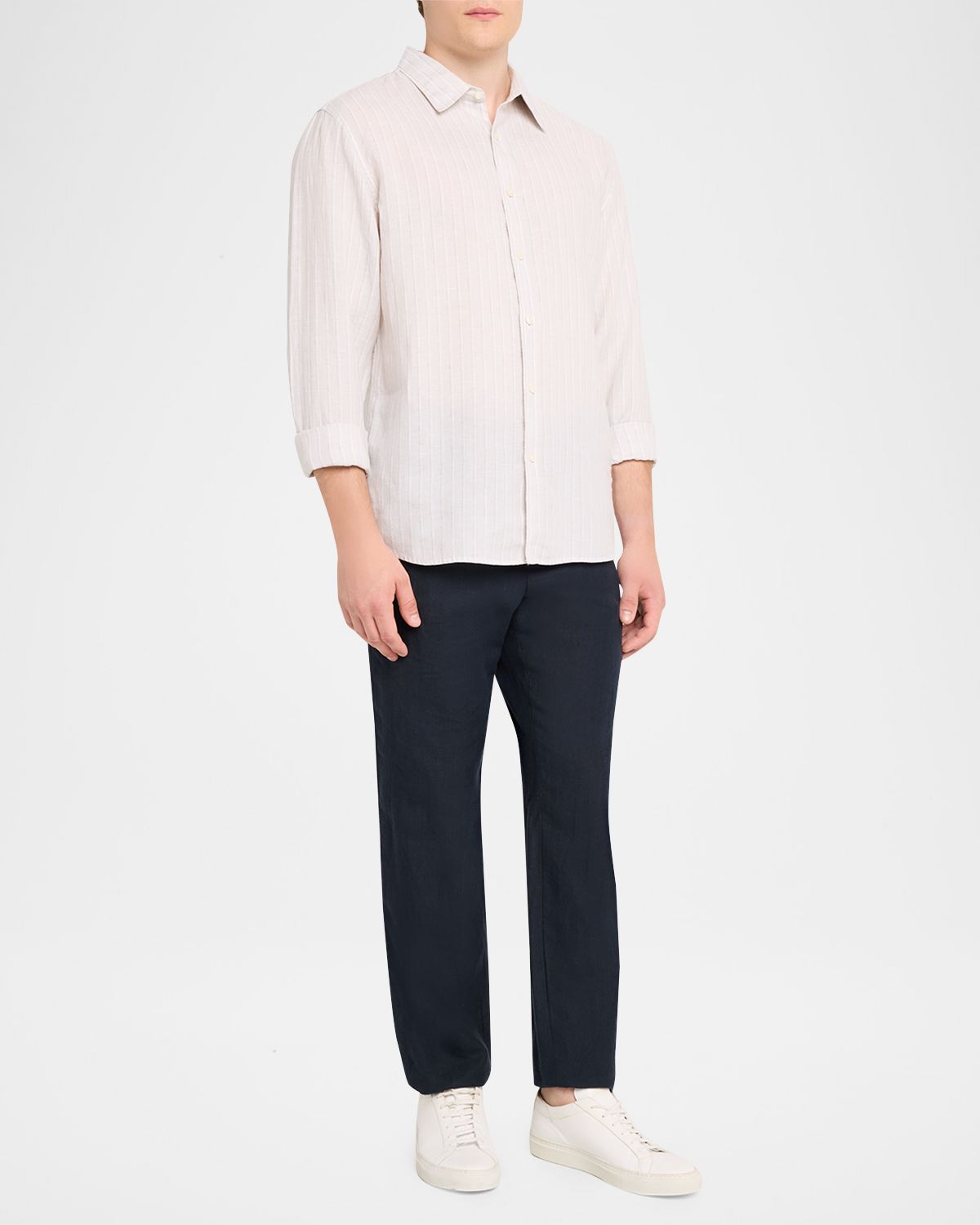 Theory Men 's Irving Grid Check Linen Shirt