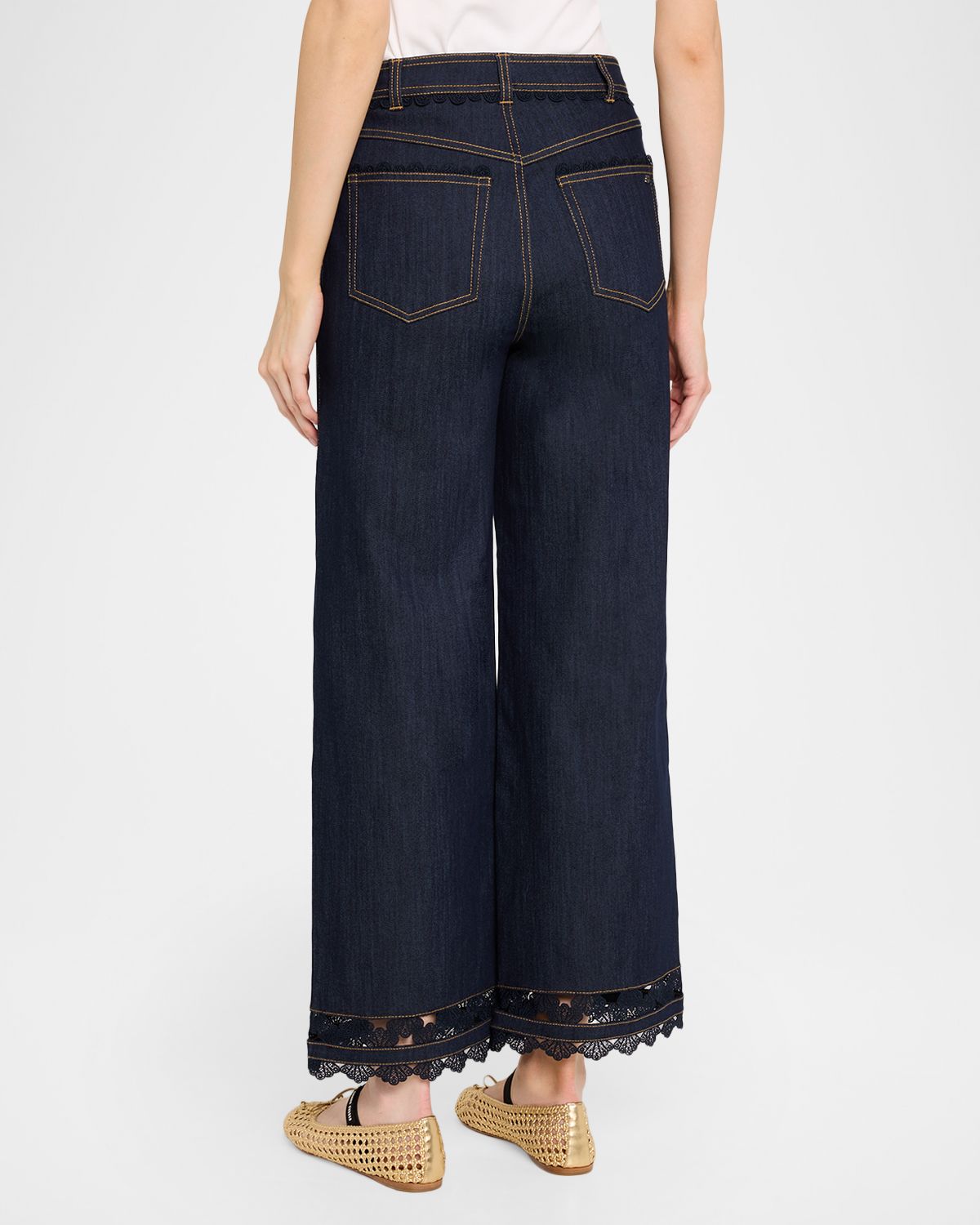Cinq a Sept Scalloped Lace-Trimmed Wide-Leg Jeans | Thumbnail 3 Cinq a Sept Scalloped Lace-Trimmed Wide-Leg Jeans | Thumbnail 3