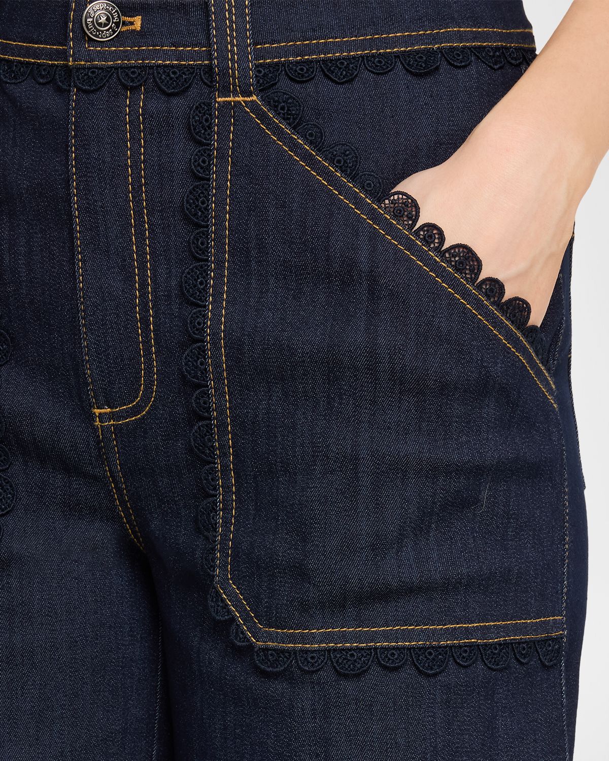 Cinq a Sept Scalloped Lace-Trimmed Wide-Leg Jeans | Thumbnail 5 Cinq a Sept Scalloped Lace-Trimmed Wide-Leg Jeans | Thumbnail 5