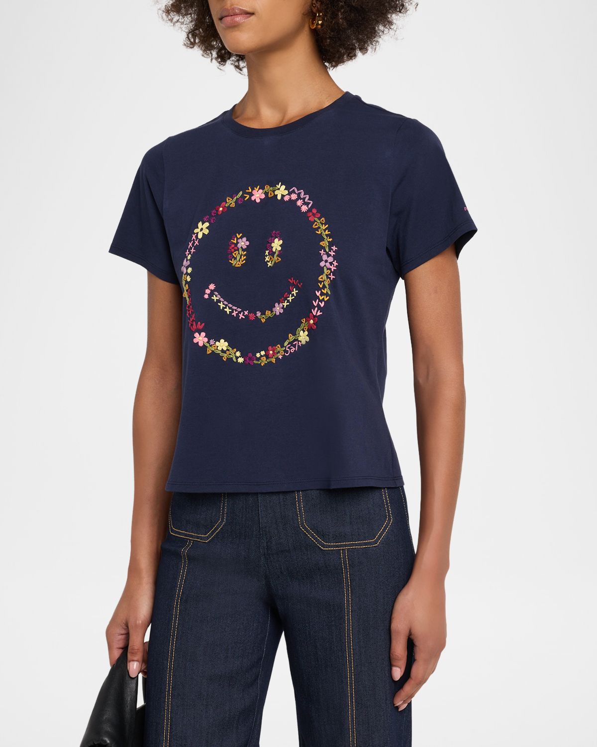 Cinq a Sept Wildflower Embroidered Shrunken Tee | Thumbnail 4