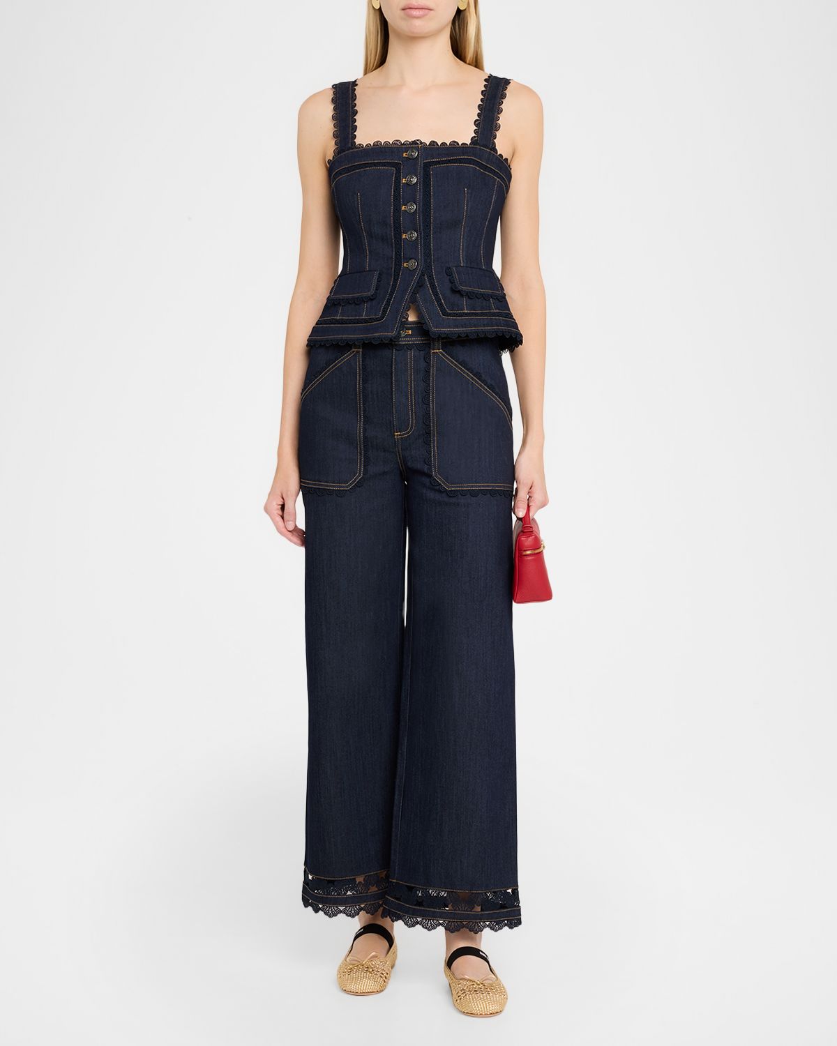 Cinq a Sept Cotton-Blend Lace-Trim Top