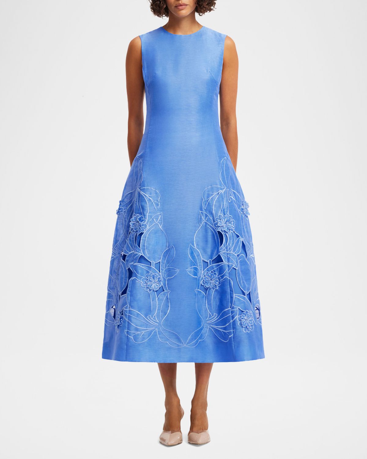 LEO LIN Cleo Floral Applique Sleeveless Midi Dress