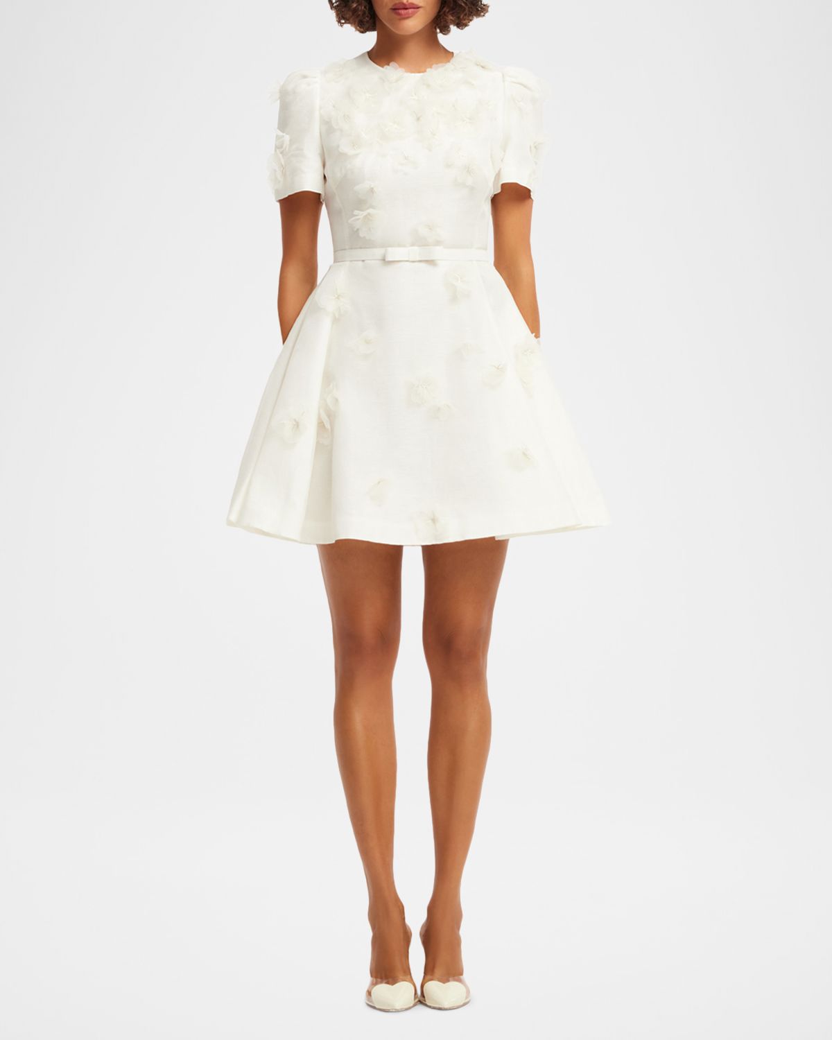 LEO LIN Elyse Petal Embroidered Belted Mini Dress
