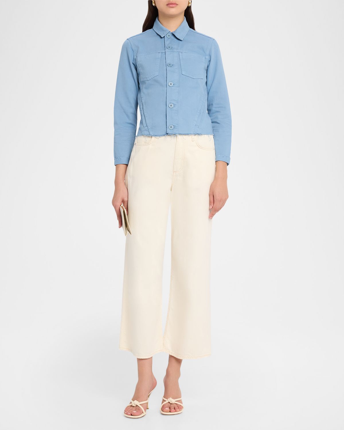 L 'Agence Janelle Raw-Edge Button-Front Denim Shirt | Thumbnail 2