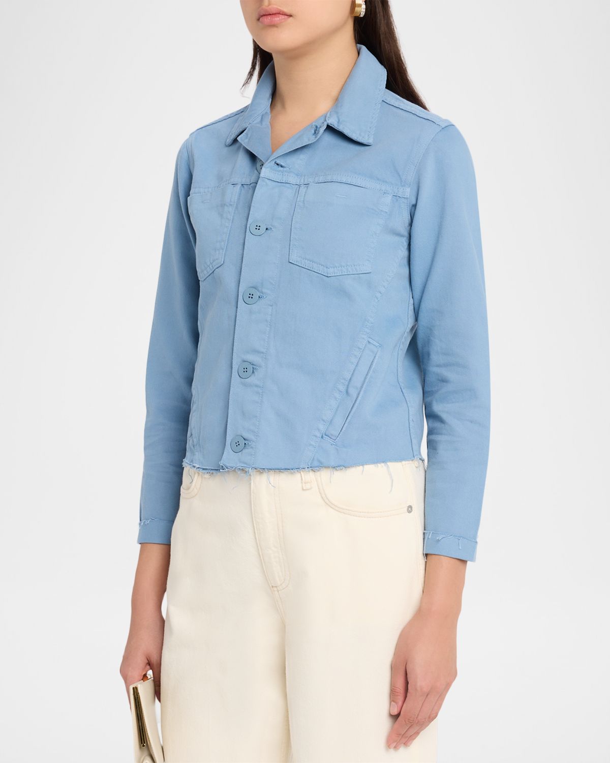 L 'Agence Janelle Raw-Edge Button-Front Denim Shirt | Thumbnail 4