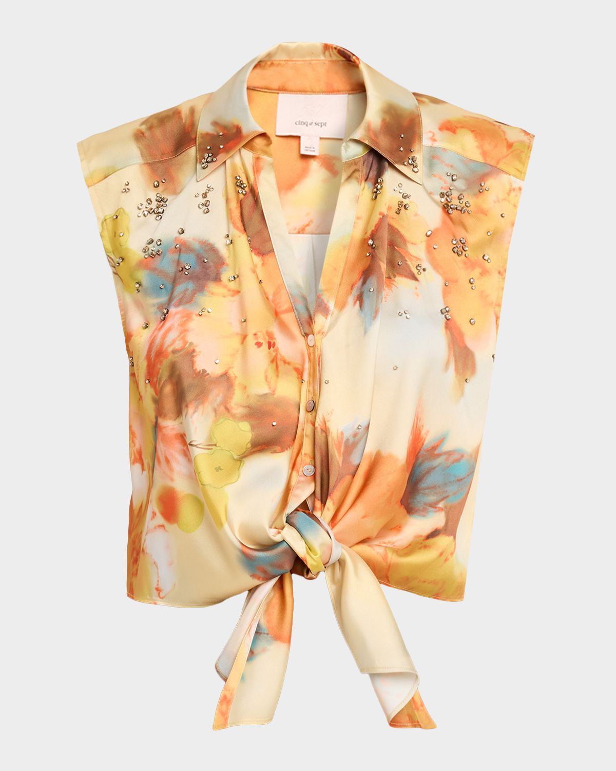 Cinq a Sept Marianna Embellished Watercolor Floral Top