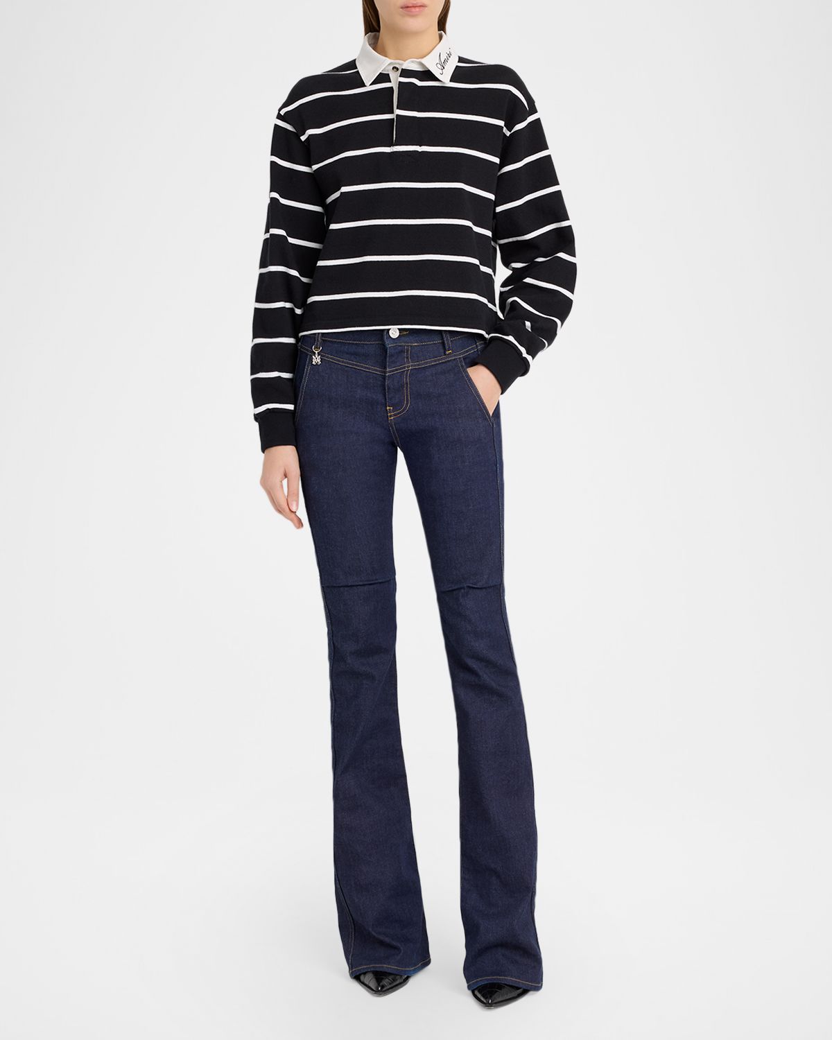 Amiri Logo-Embroidered Striped Polo Shirt - Women's Clothing