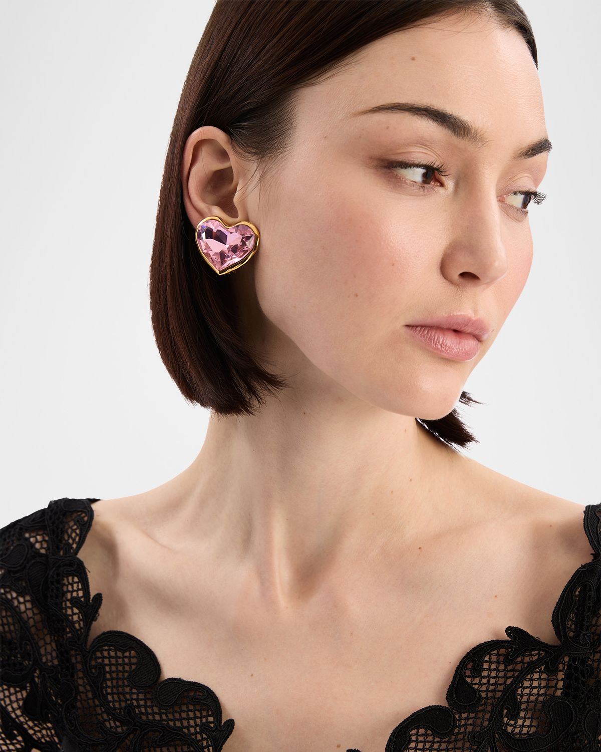 Oscar de la Renta Large Crystal Heart Stud Earrings