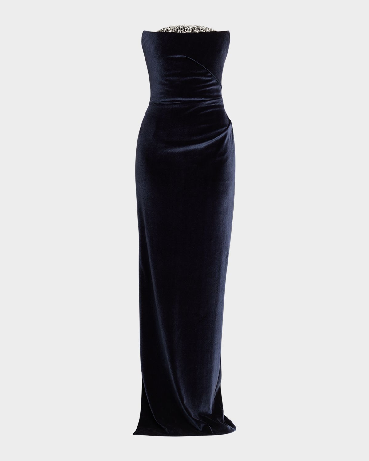 Pamella Roland Strapless Crystal Embellished Velvet Column Gown