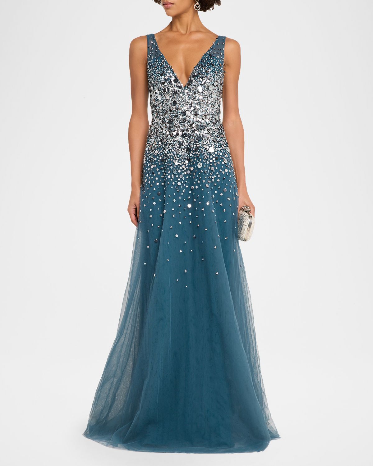 Pamella Roland Plunging Beaded Tulle A-Line Gown | Thumbnail 2 Pamella Roland Plunging Beaded Tulle A-Line Gown | Thumbnail 2