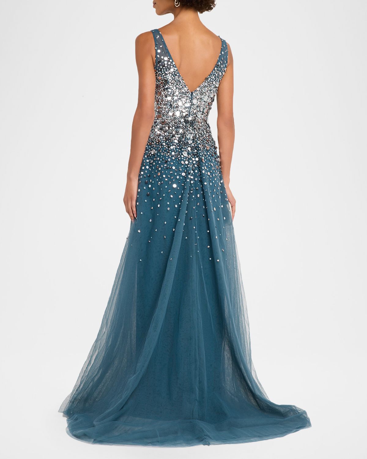 Pamella Roland Plunging Beaded Tulle A-Line Gown | Thumbnail 3 Pamella Roland Plunging Beaded Tulle A-Line Gown | Thumbnail 3