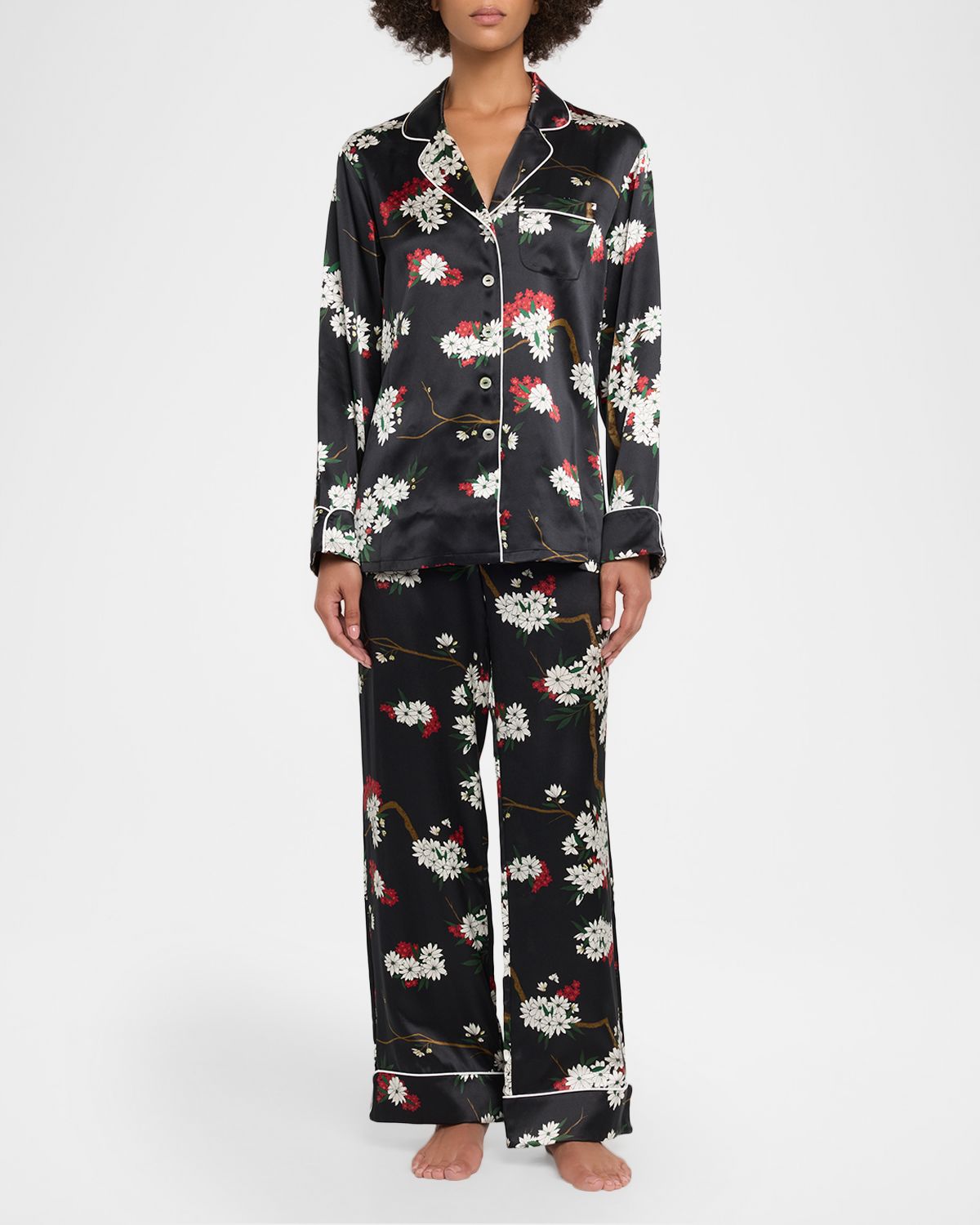 Olivia von Halle Lila Rene Blossom-Print Silk Satin Pajama Set