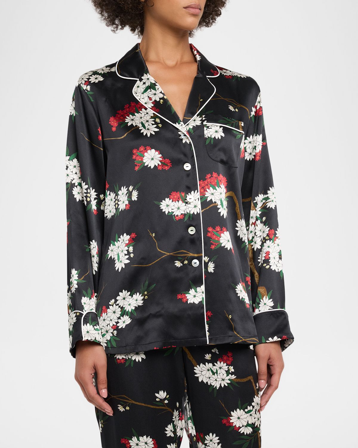 Olivia von Halle Lila Rene Blossom-Print Silk Satin Pajama Set | Thumbnail 4