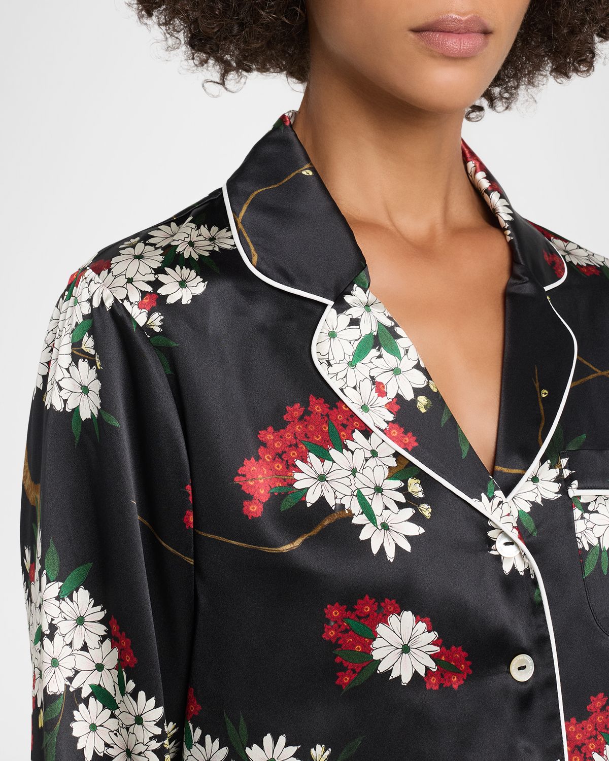 Olivia von Halle Lila Rene Blossom-Print Silk Satin Pajama Set | Thumbnail 5